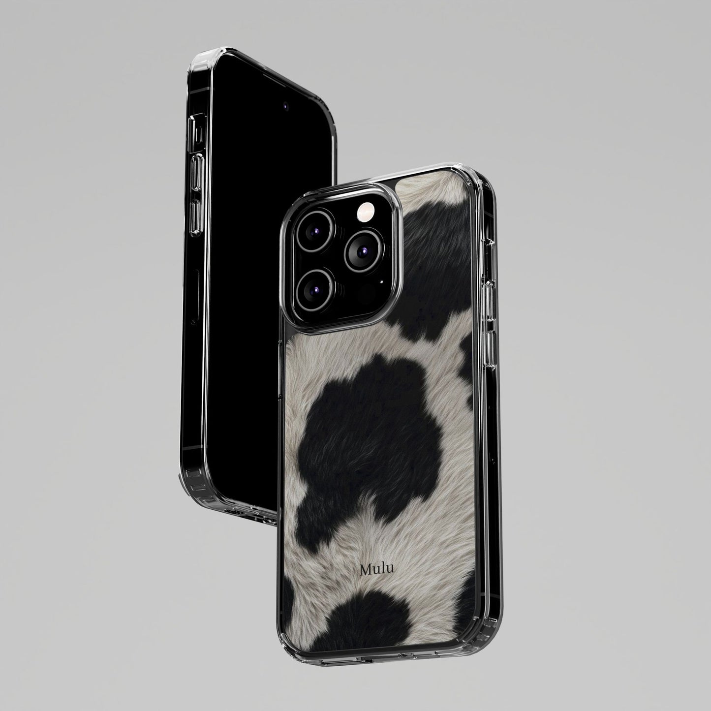 Cow Print Clear Impact Phone Case — Faux Fur Black & White Protection