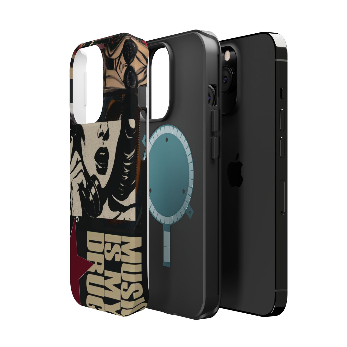Magnetic Impact Phone Case — Retro Pop Art "Music Is My Drug" Design