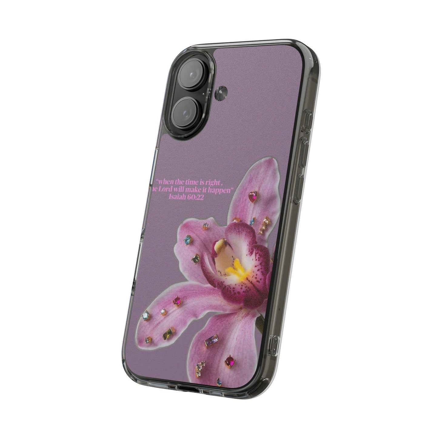 Clear Floral Impact-Resistant Phone Case — "When the time is right" Rose Orchid Design