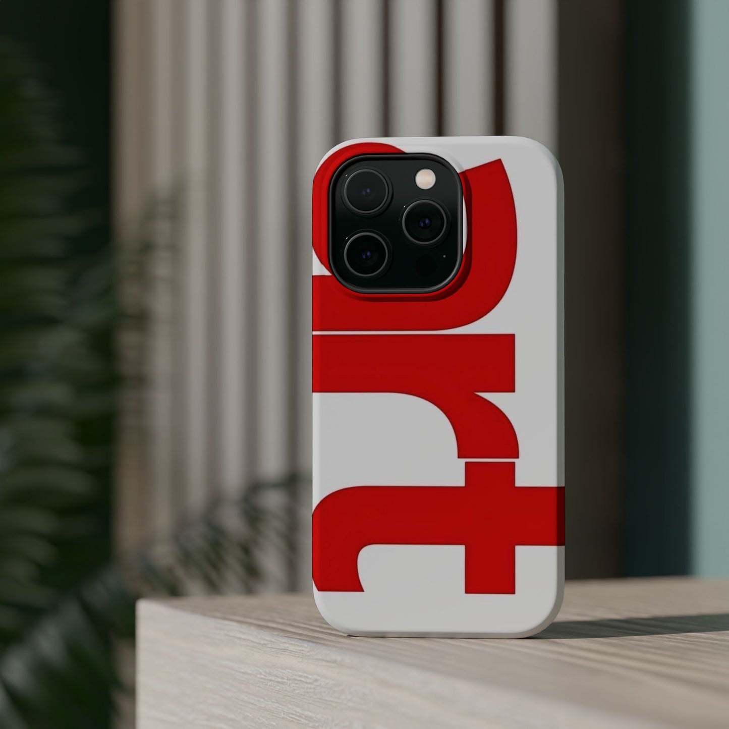 Magnetic Impact-Resistant Phone Case — Bold Red Typographic Design