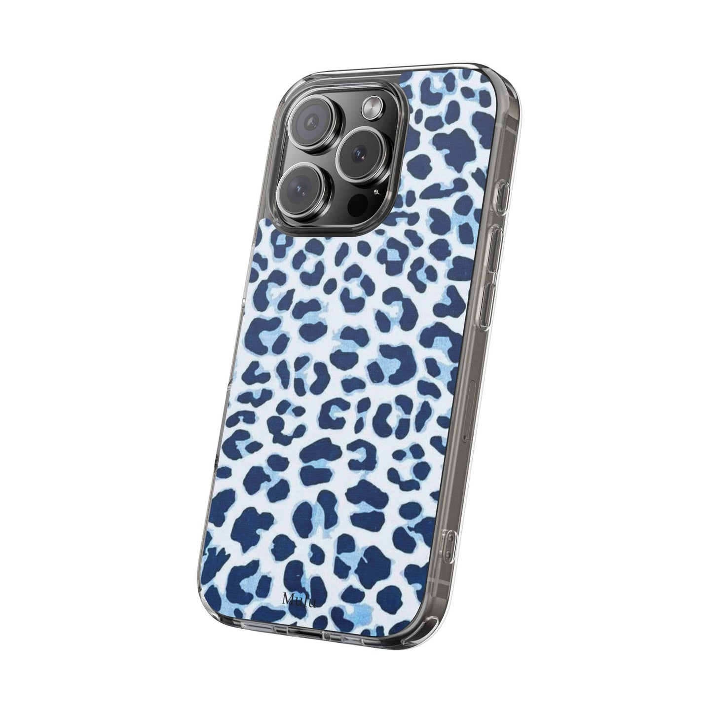 Clear Impact-Resistant Phone Case — Blue Watercolor Leopard Print
