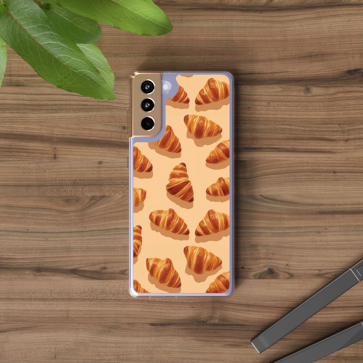 Croissant Pattern Clear Phone Case — Bakery-themed Transparent iPhone Cover