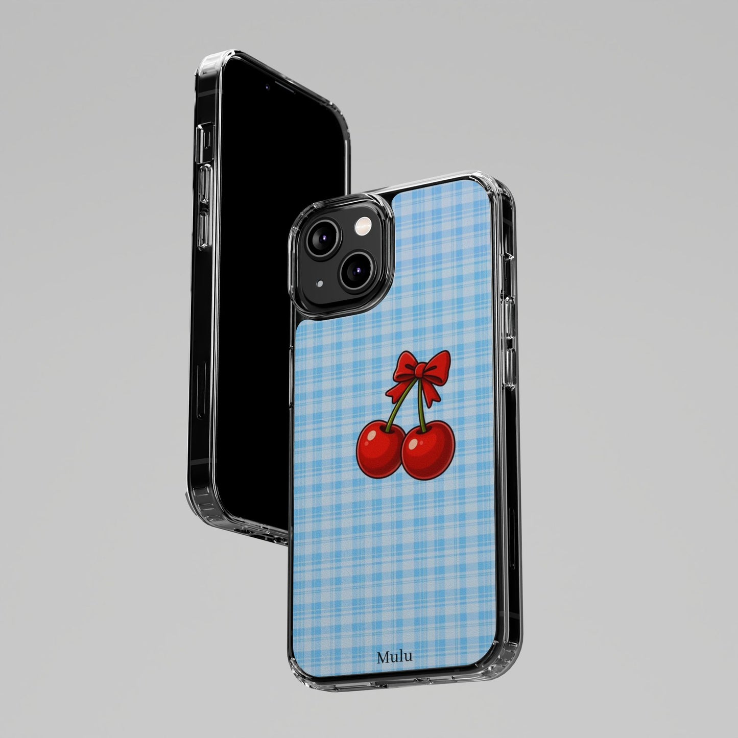 Clear Cherry Gingham Phone Case — Impact-Resistant Clear Case with Red Cherry Design