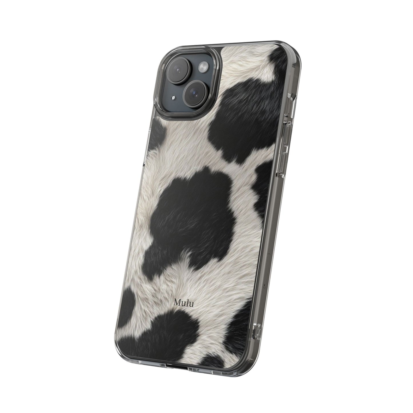 Cow Print Clear Impact Phone Case — Faux Fur Black & White Protection