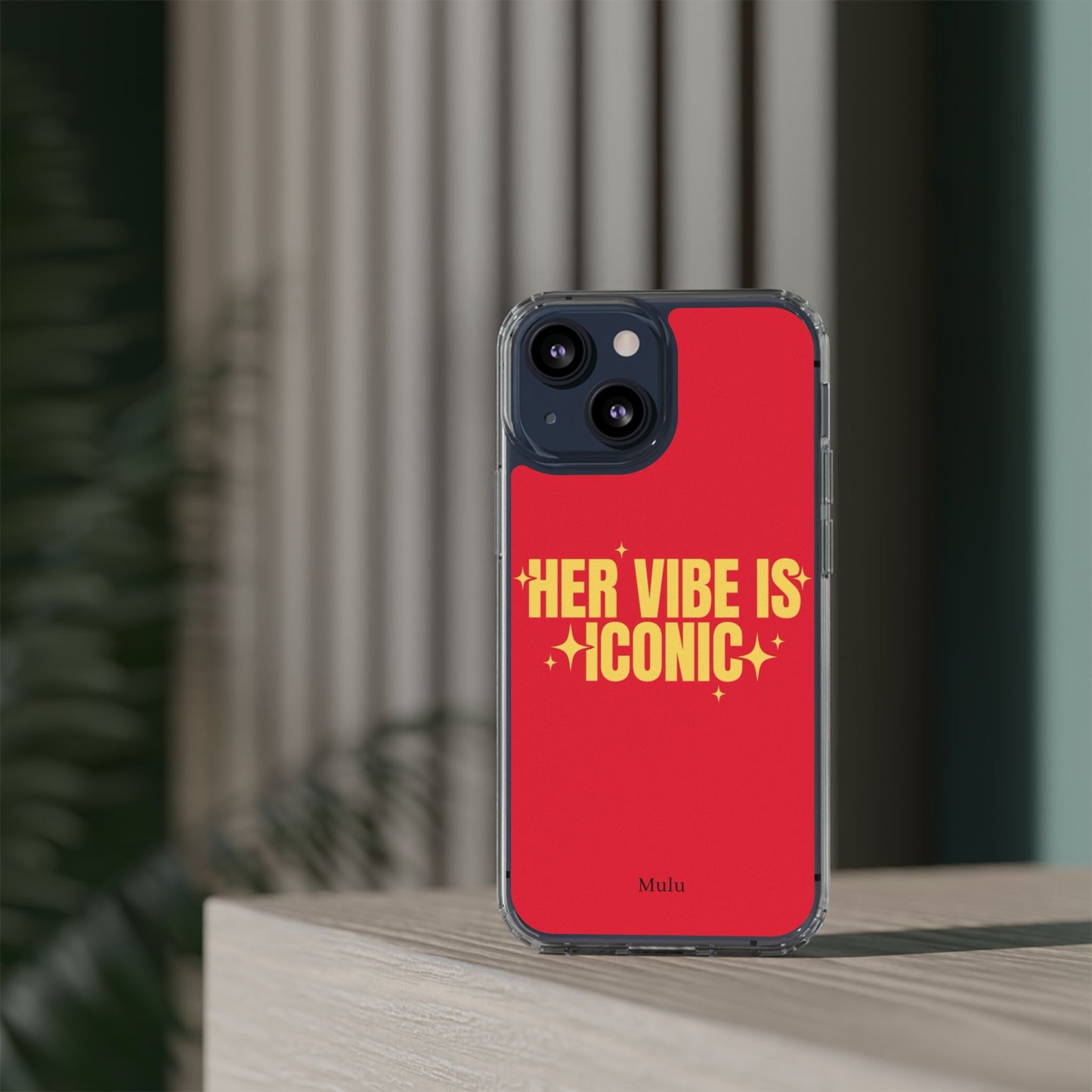 Clear Impact-Resistant Phone Case — "Her Vibe Is Iconic" Red Protective Cover