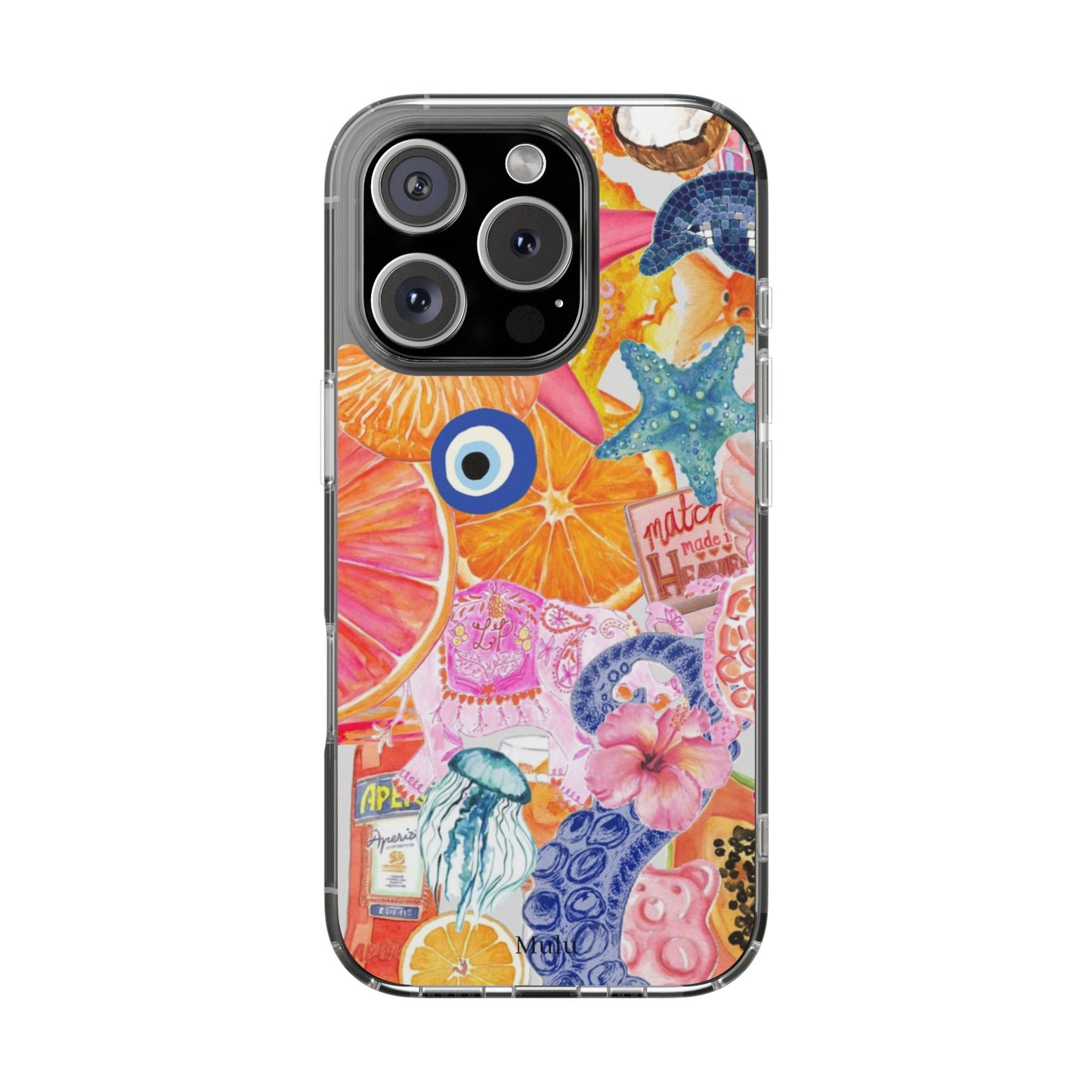 Clear Impact-Resistant Phone Case — Colorful Tropical Collage Design