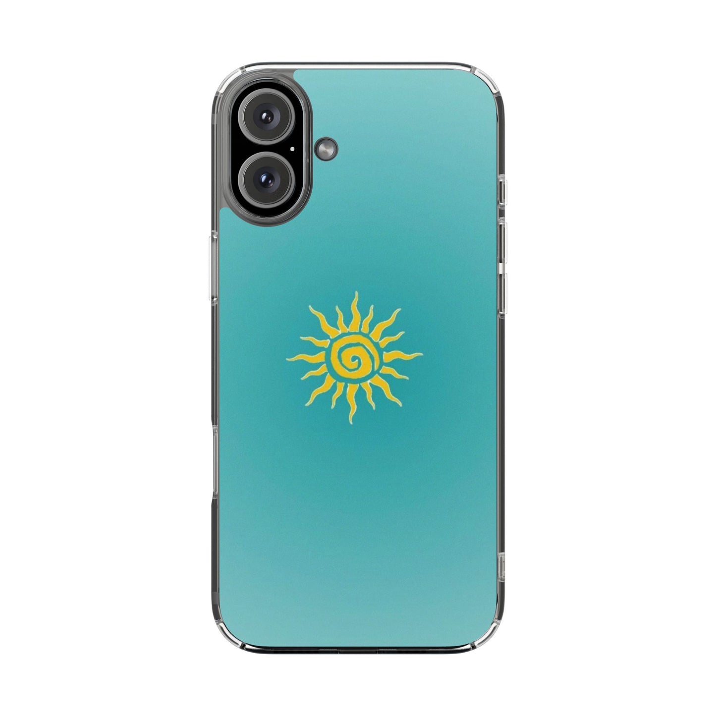 Clear Impact-Resistant Phone Case — Yellow Sun on Teal Gradient
