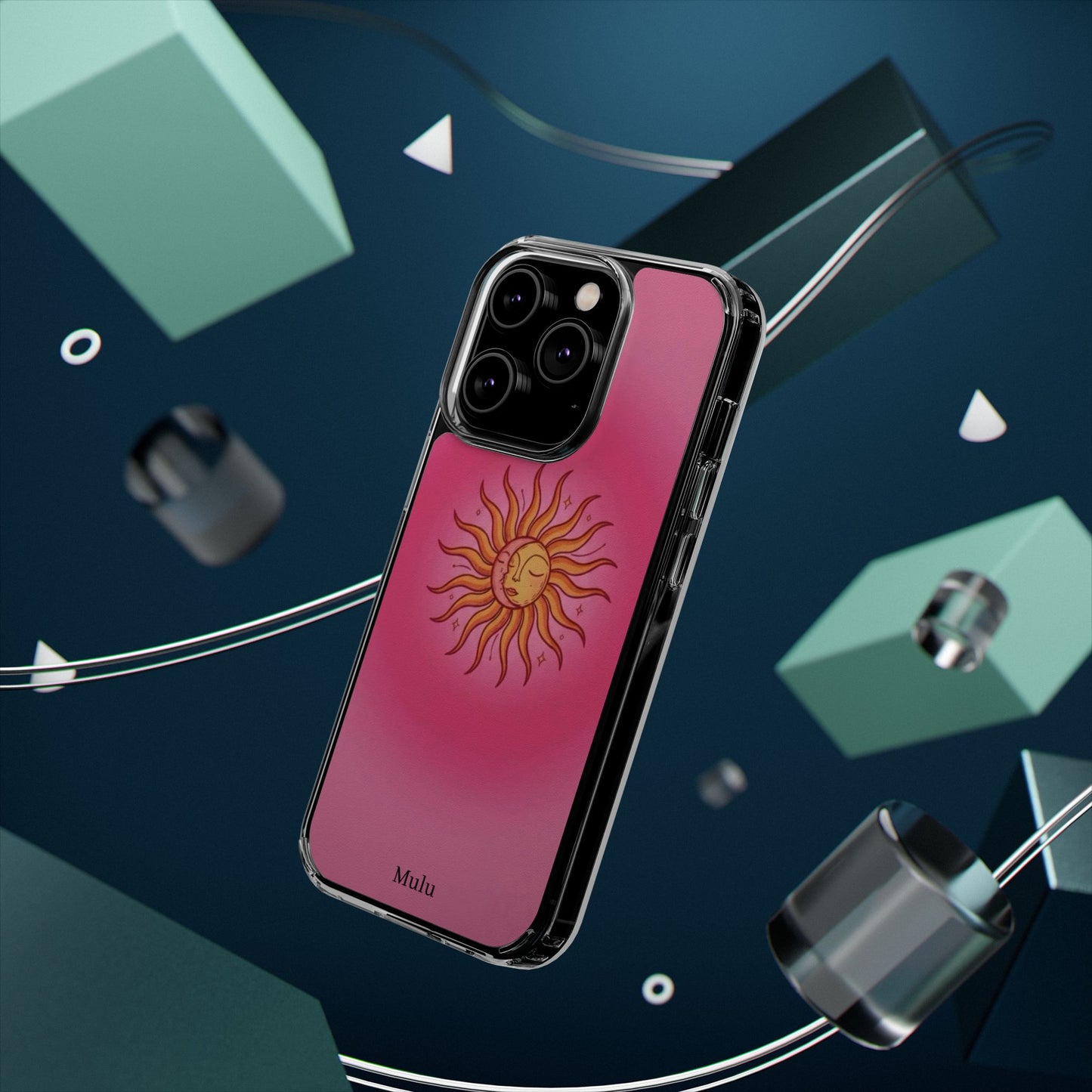 Pink Sun Phone Case — Radiant Sunburst Impact-Resistant Clear Case