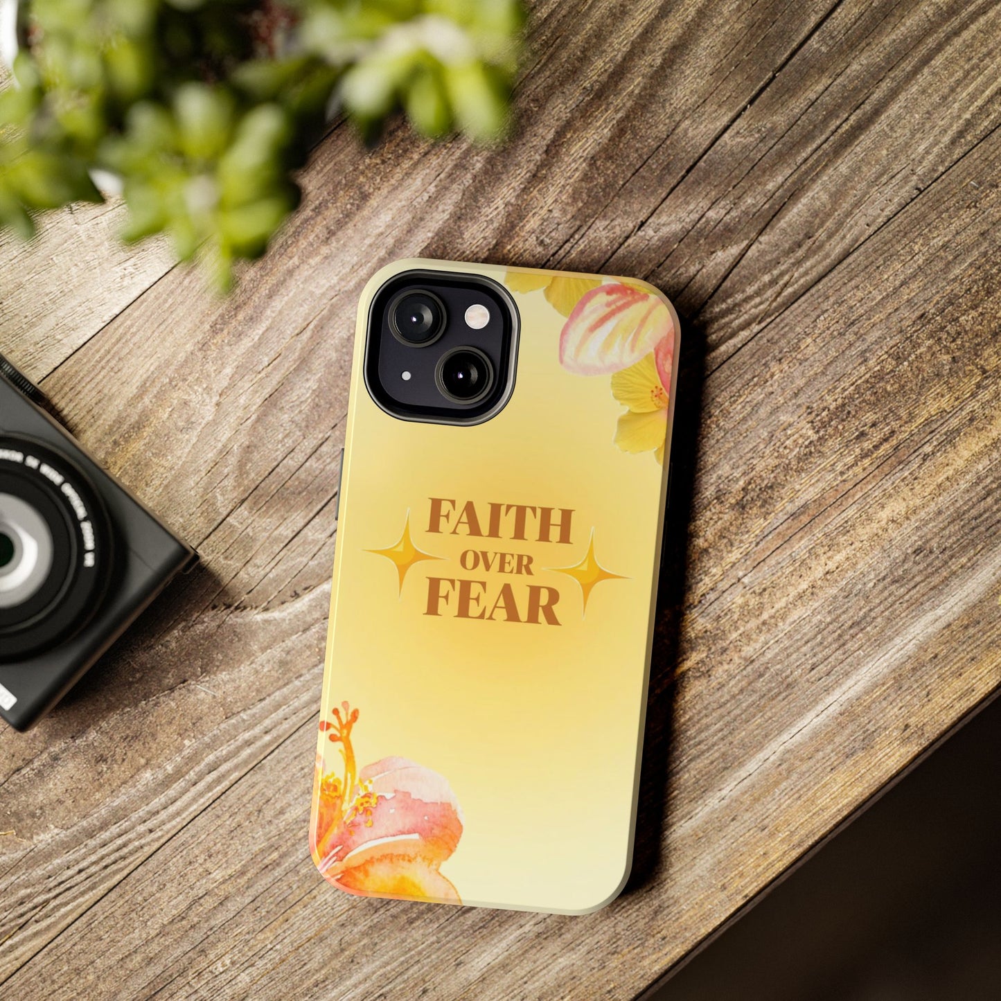 Faith Over Fear Tough Phone Case — Floral Yellow Protective Cover