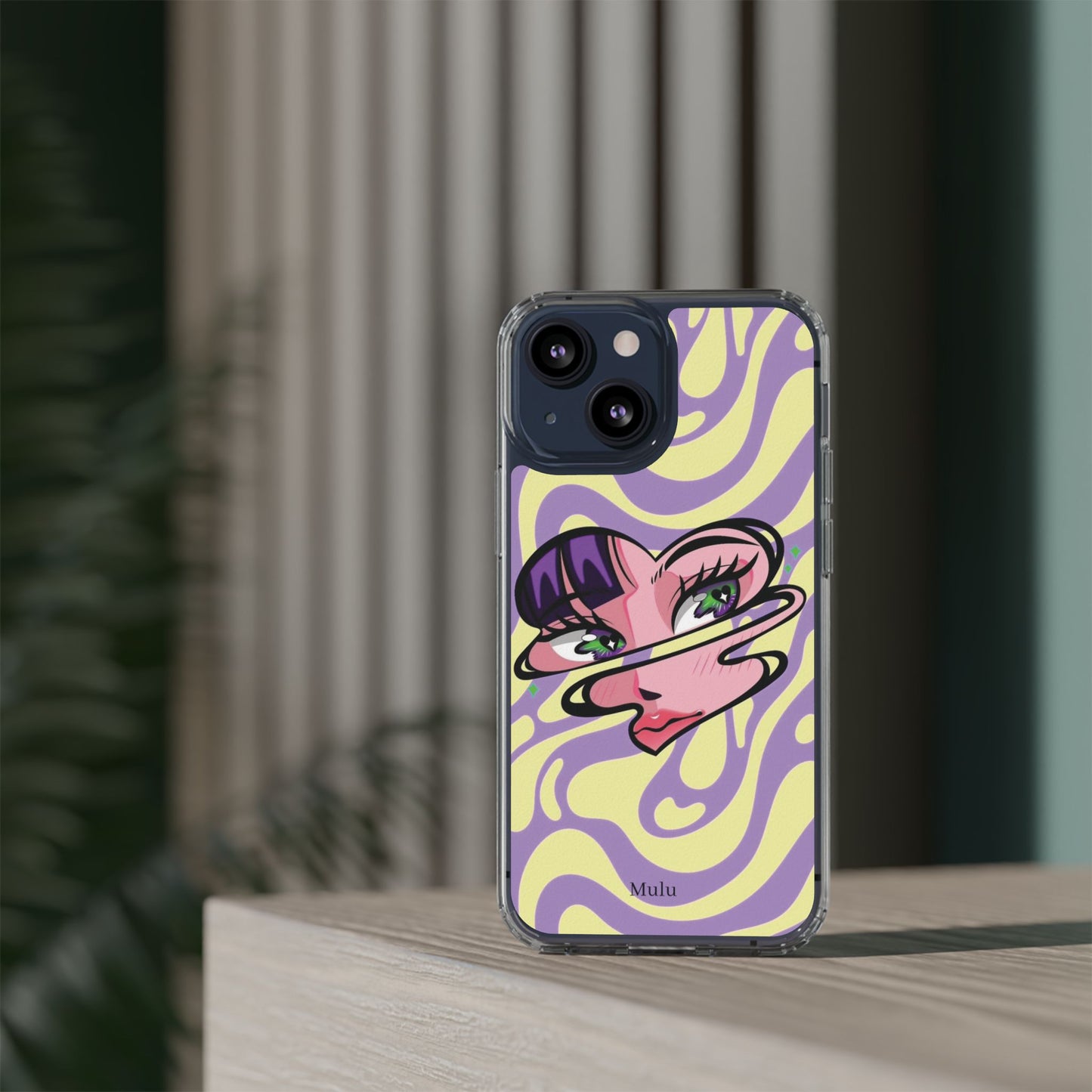 Clear Impact-Resistant Case — Retro Psychedelic Heart Face Design