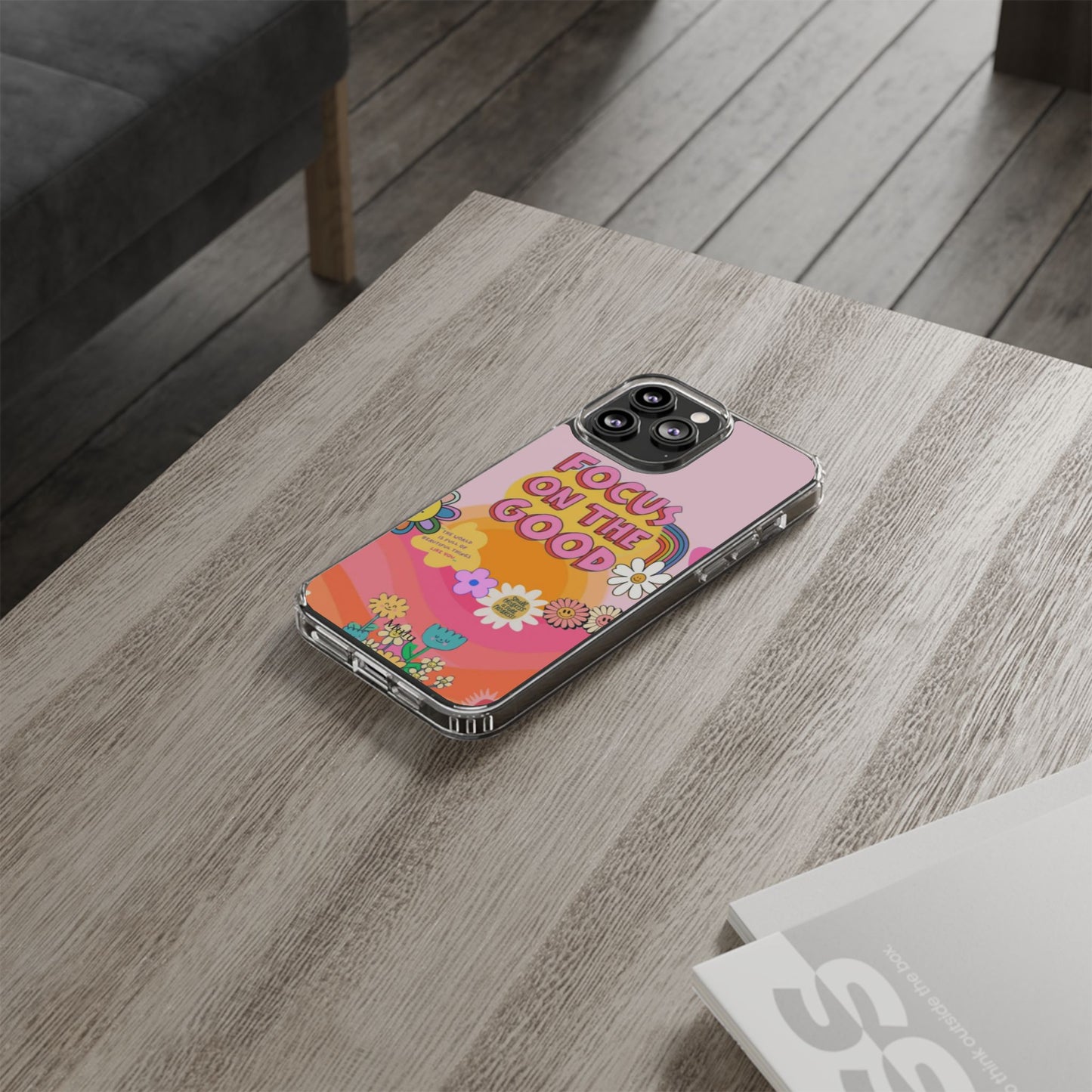 Clear Impact-Resistant Case — "Focus On The Good" Retro Floral Phone Cover