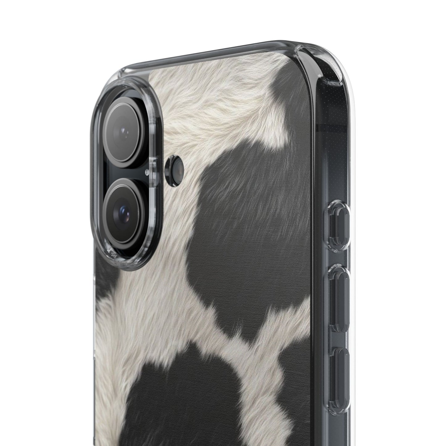 Cow Print Clear Impact Phone Case — Faux Fur Black & White Protection