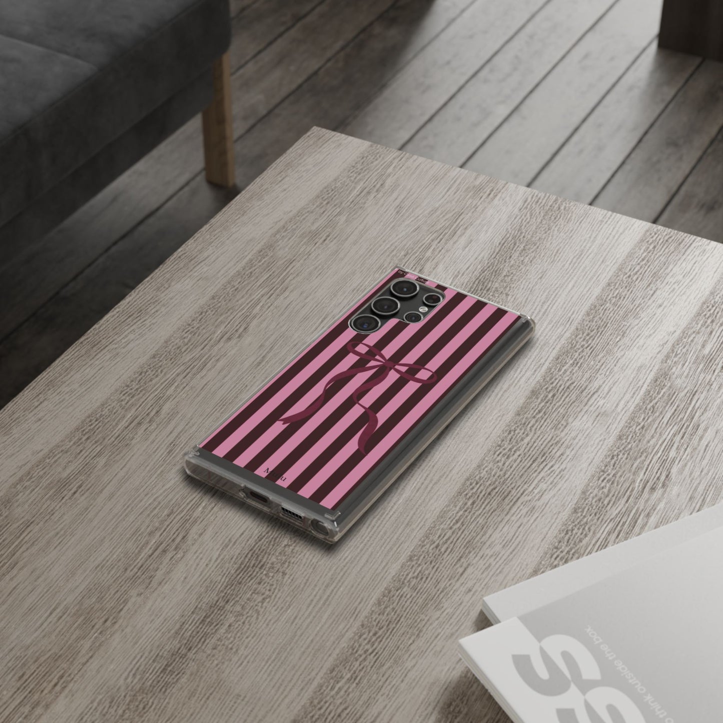 Pink Striped Ribbon Clear Impact-Resistant Phone Case