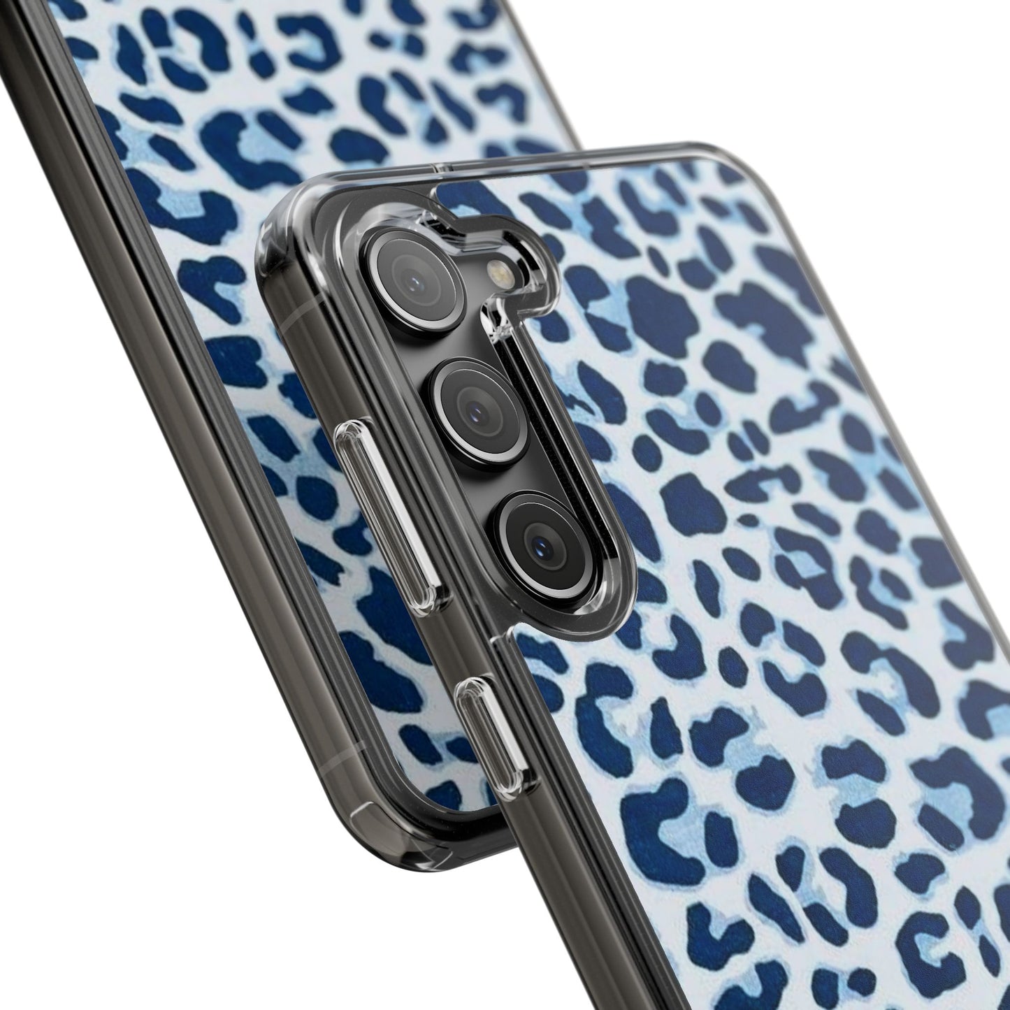 Clear Impact-Resistant Phone Case — Blue Watercolor Leopard Print