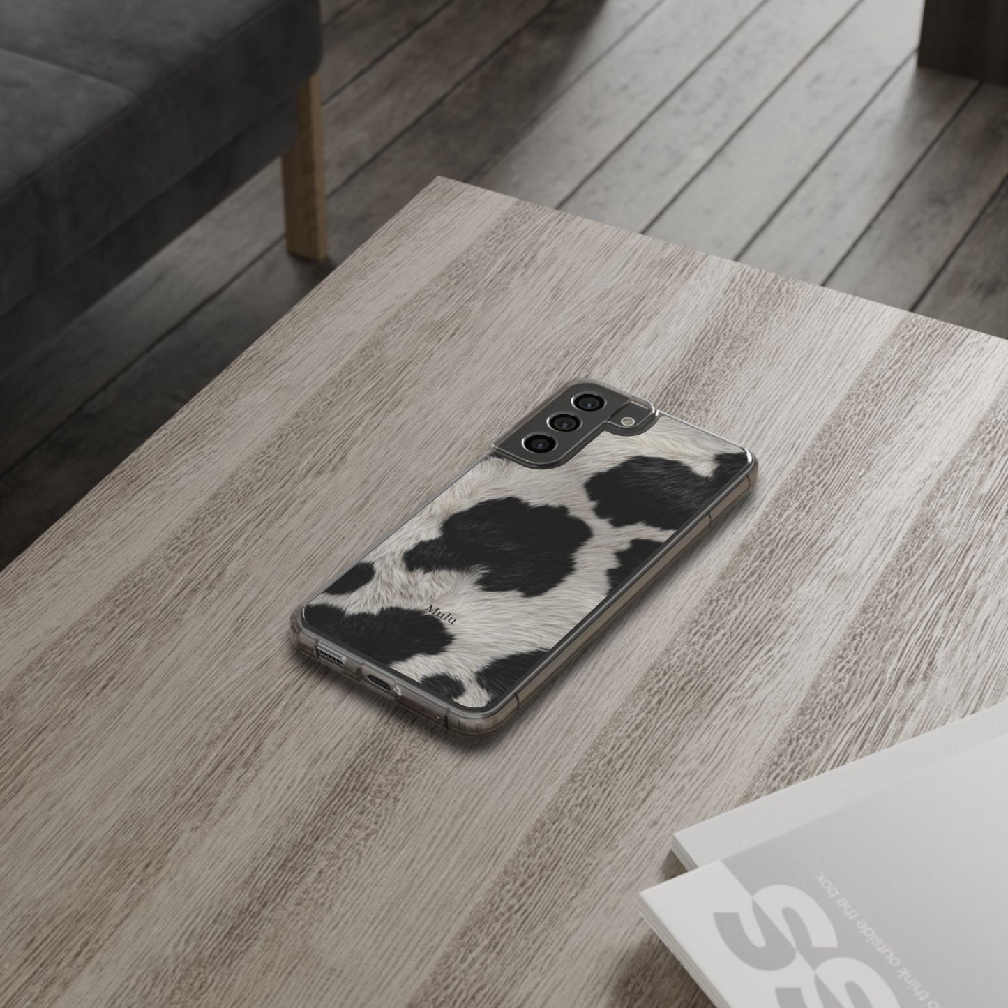 Cow Print Clear Impact Phone Case — Faux Fur Black & White Protection