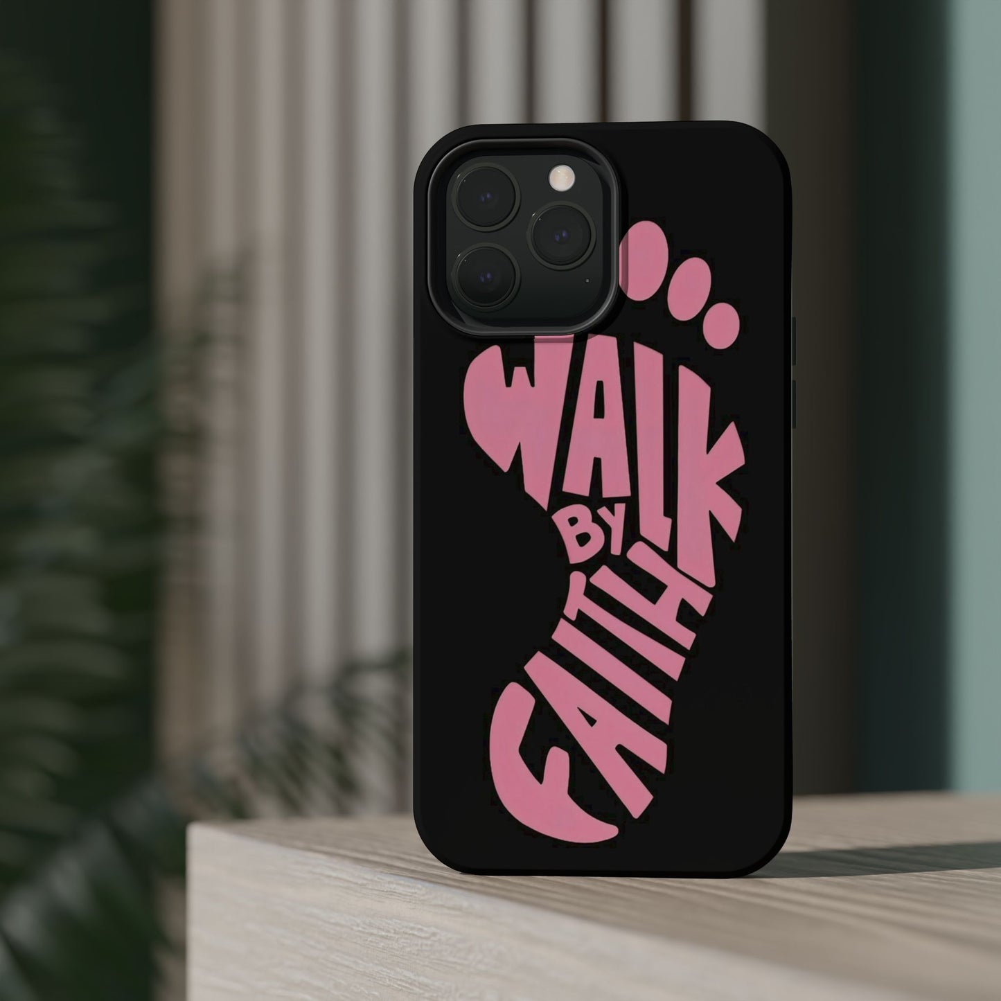 Phone Case — "Walk By Faith" Pink Footprint Magnetic Impact-Resistant Case
