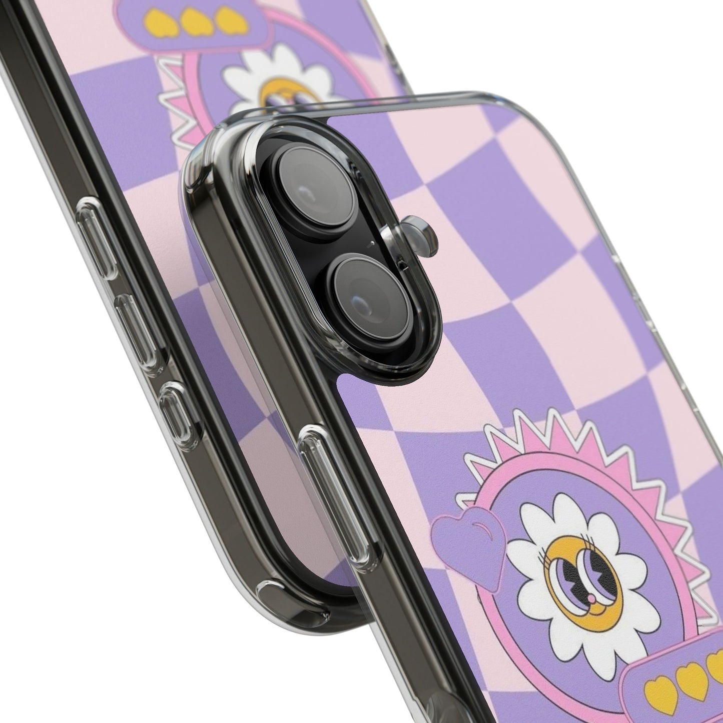 Clear Impact-Resistant Case — Cute Purple Checkerboard Dino with 'Mulu'