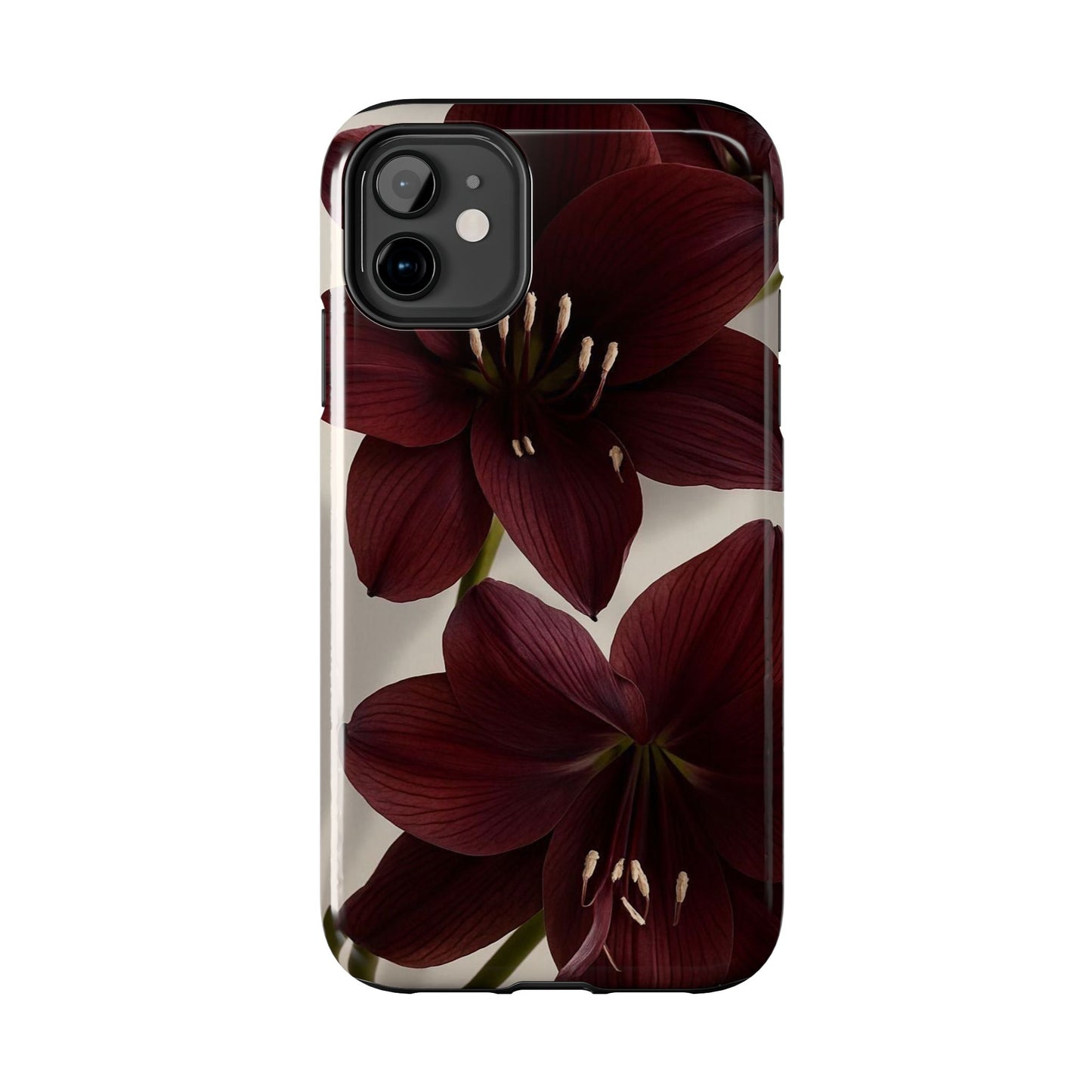 Amaryllis Noir Tough Phone Case — Dark Burgundy Floral Protective Cover