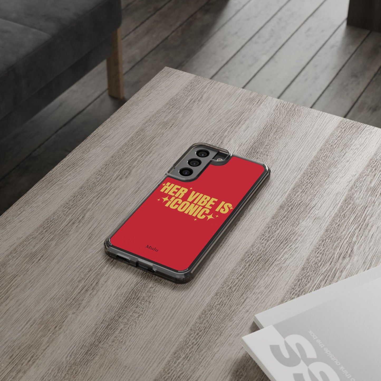 Clear Impact-Resistant Phone Case — "Her Vibe Is Iconic" Red Protective Cover