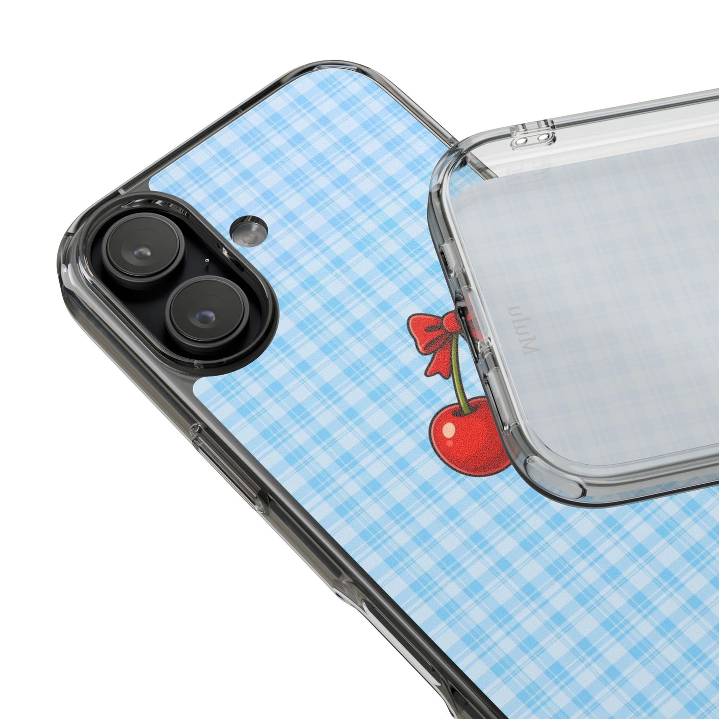 Clear Cherry Gingham Phone Case — Impact-Resistant Clear Case with Red Cherry Design