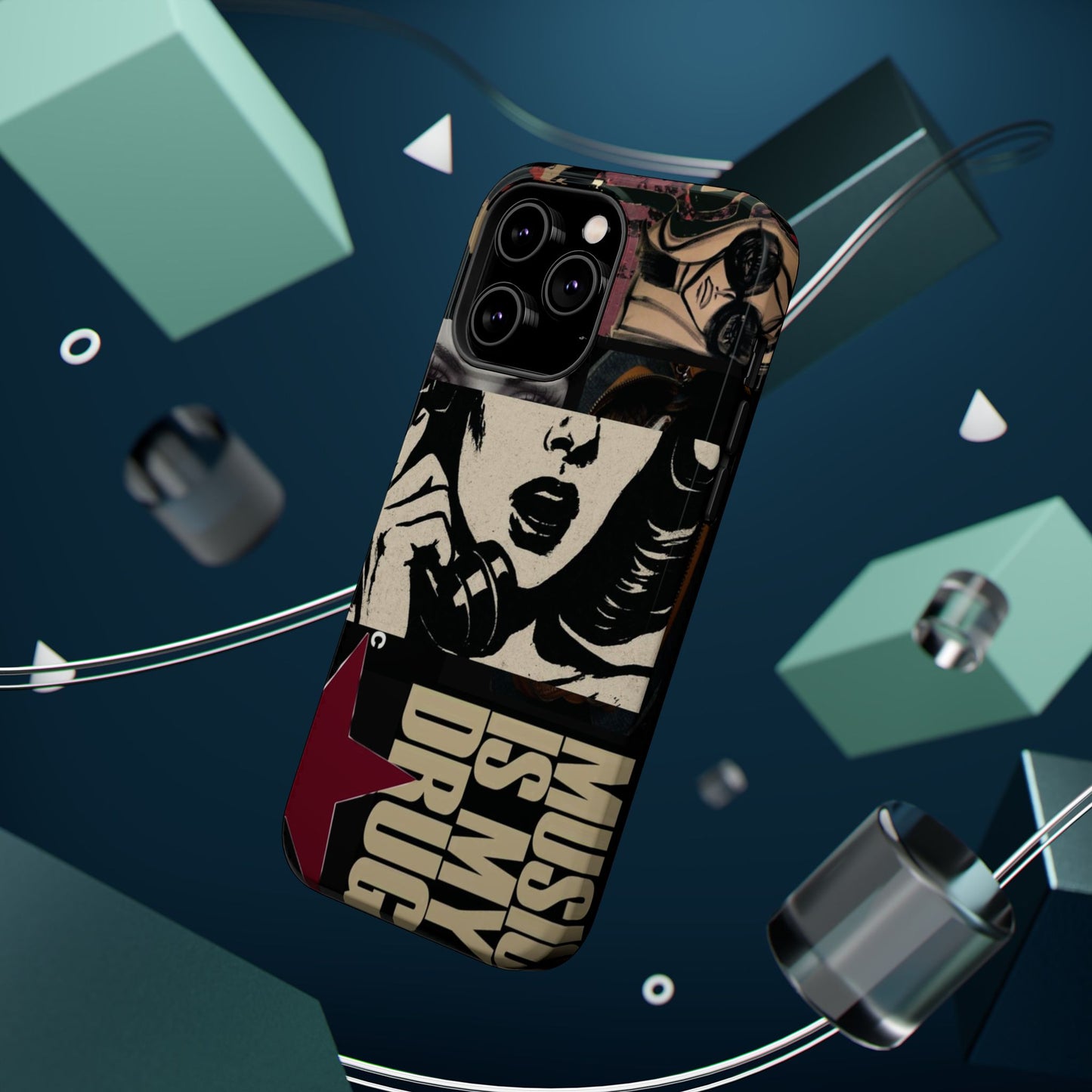 Magnetic Impact Phone Case — Retro Pop Art "Music Is My Drug" Design