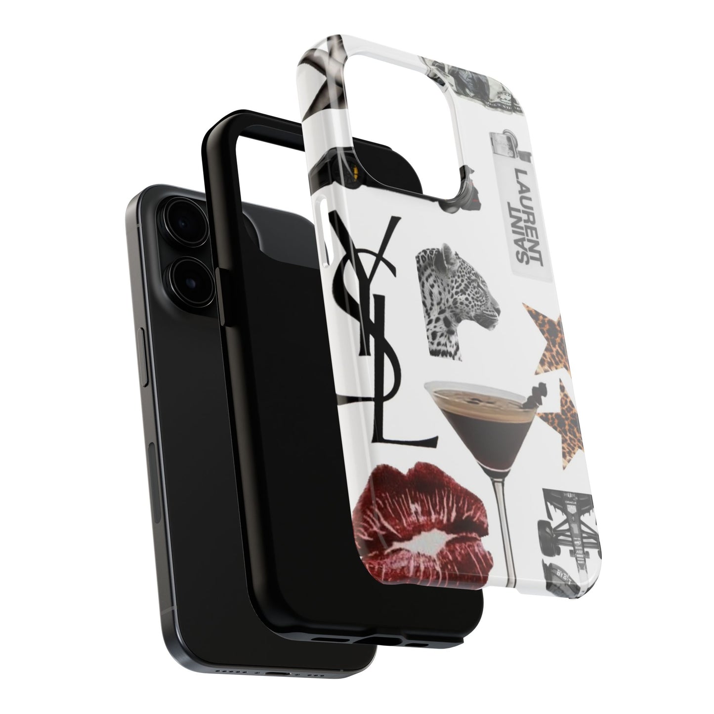 Tough Phone Case — Luxe Fashion Collage with Leopard, Martini & Kiss Print