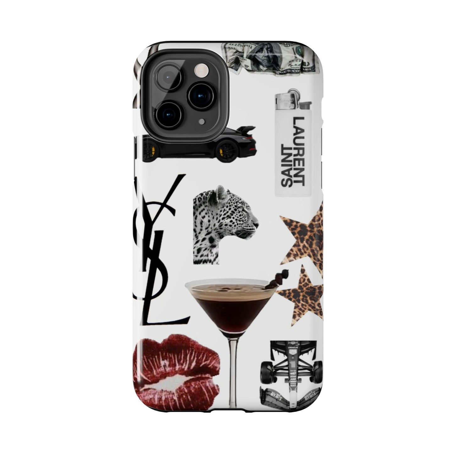 Tough Phone Case — Luxe Fashion Collage with Leopard, Martini & Kiss Print