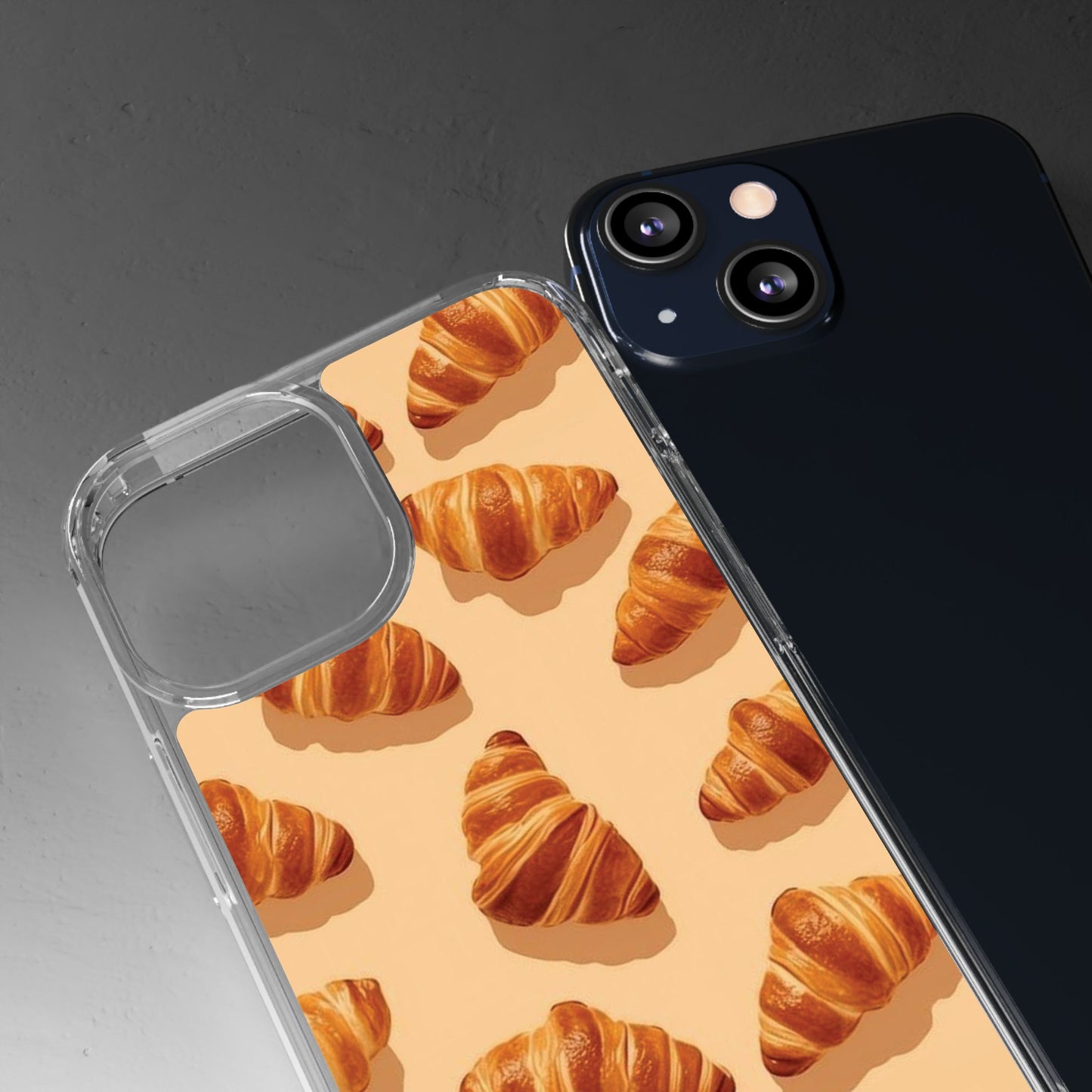 Croissant Pattern Clear Phone Case — Bakery-themed Transparent iPhone Cover