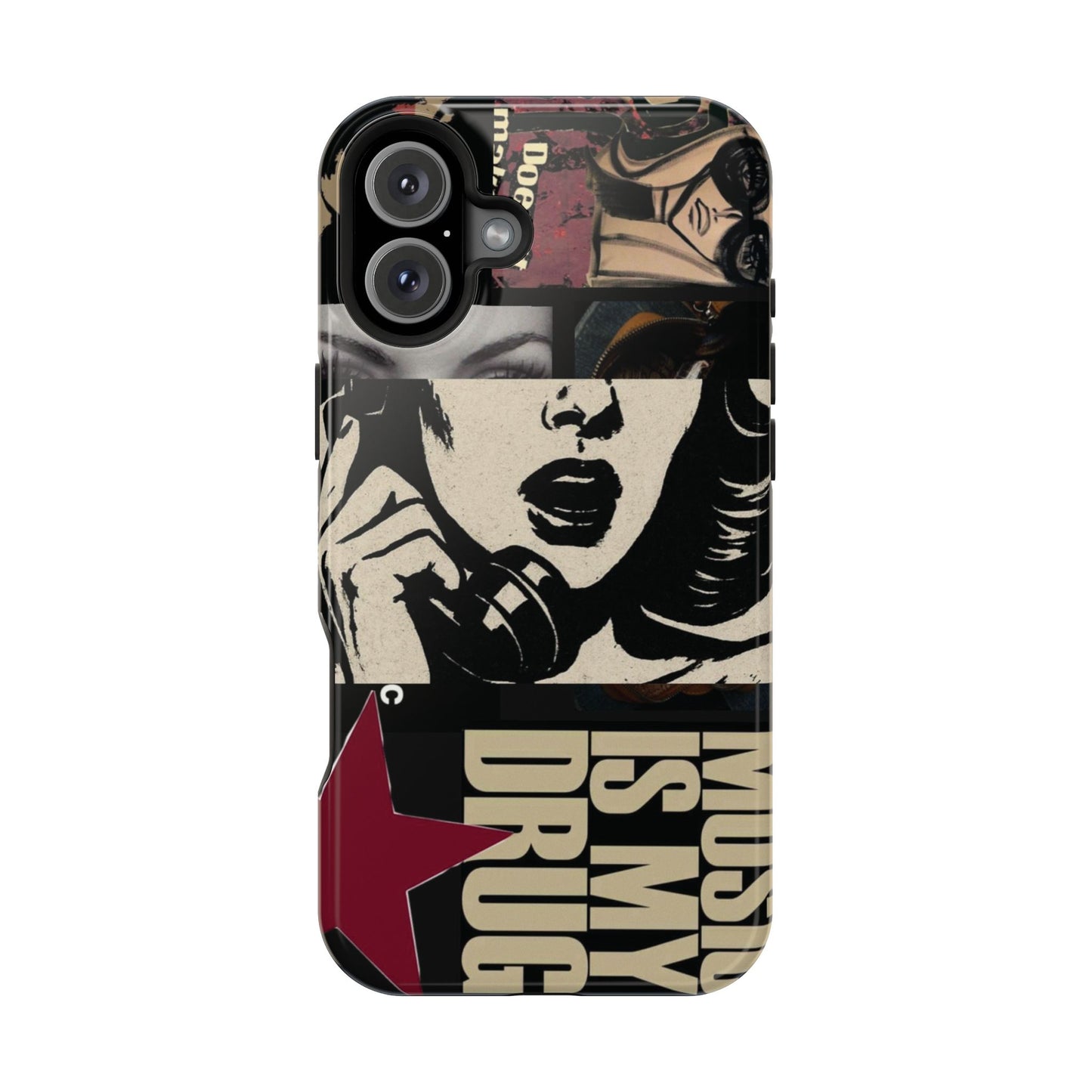 Magnetic Impact Phone Case — Retro Pop Art "Music Is My Drug" Design
