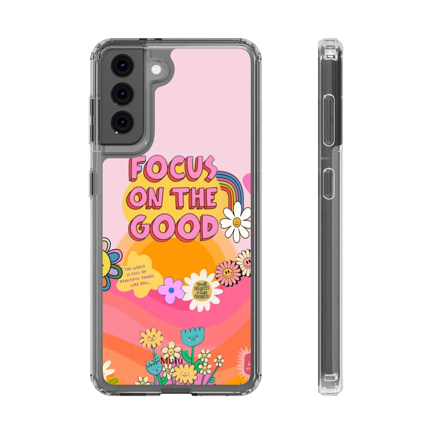 Clear Impact-Resistant Case — "Focus On The Good" Retro Floral Phone Cover