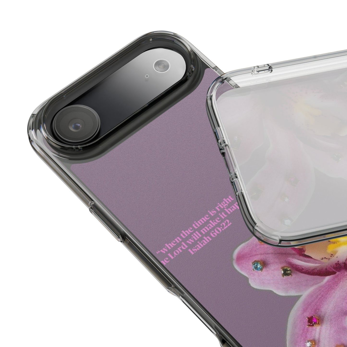 Clear Floral Impact-Resistant Phone Case — "When the time is right" Rose Orchid Design