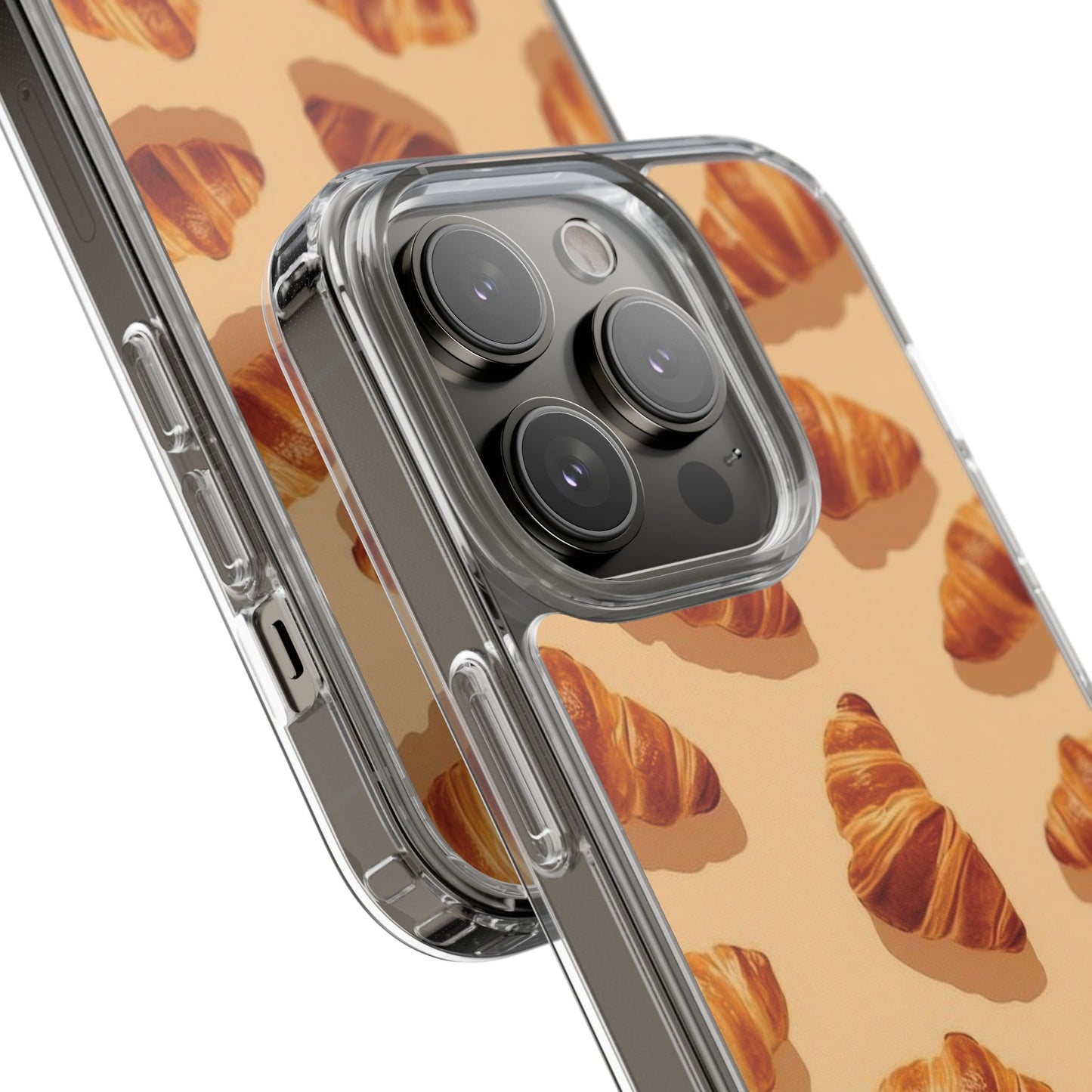 Croissant Pattern Clear Phone Case — Bakery-themed Transparent iPhone Cover