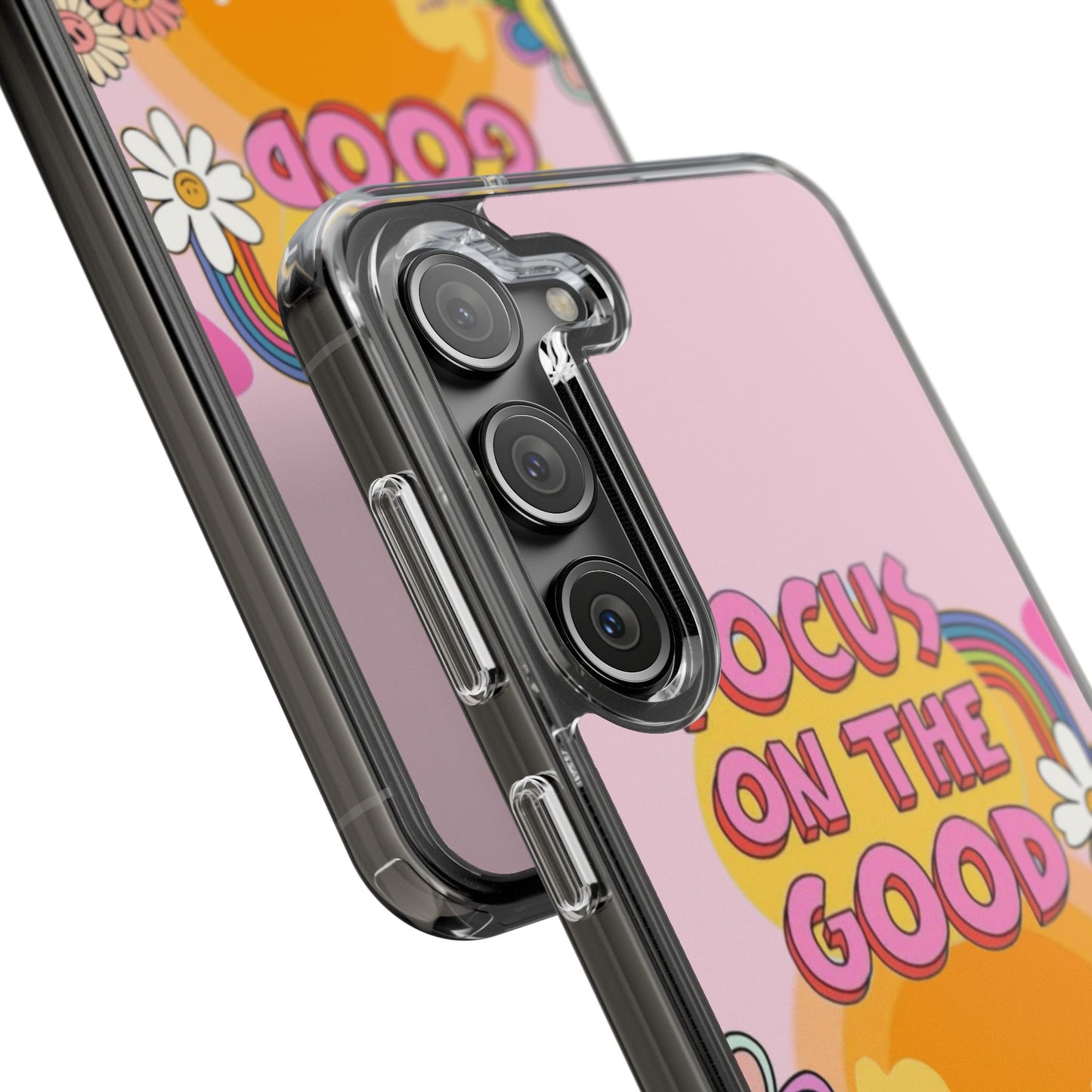 Clear Impact-Resistant Case — "Focus On The Good" Retro Floral Phone Cover