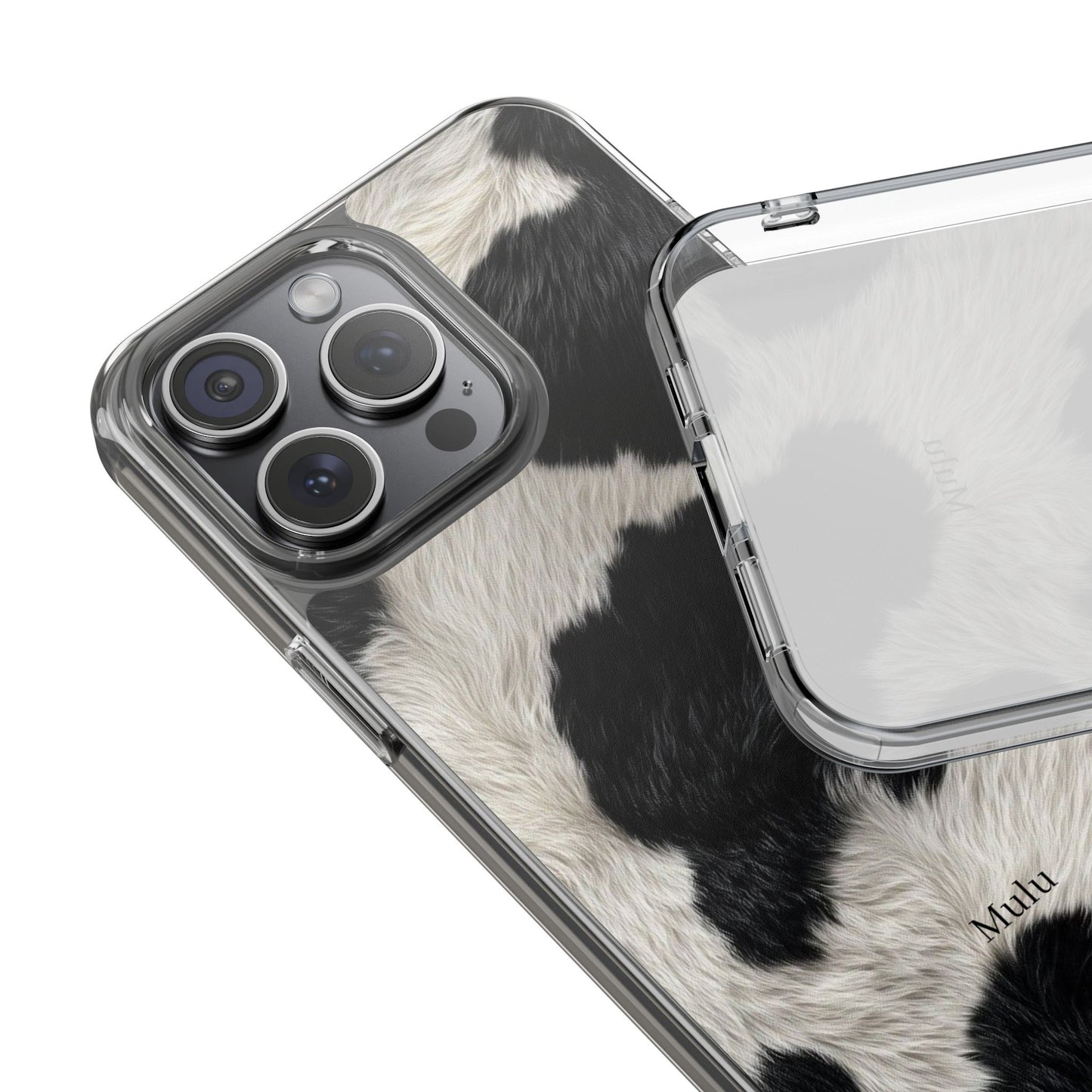 Cow Print Clear Impact Phone Case — Faux Fur Black & White Protection