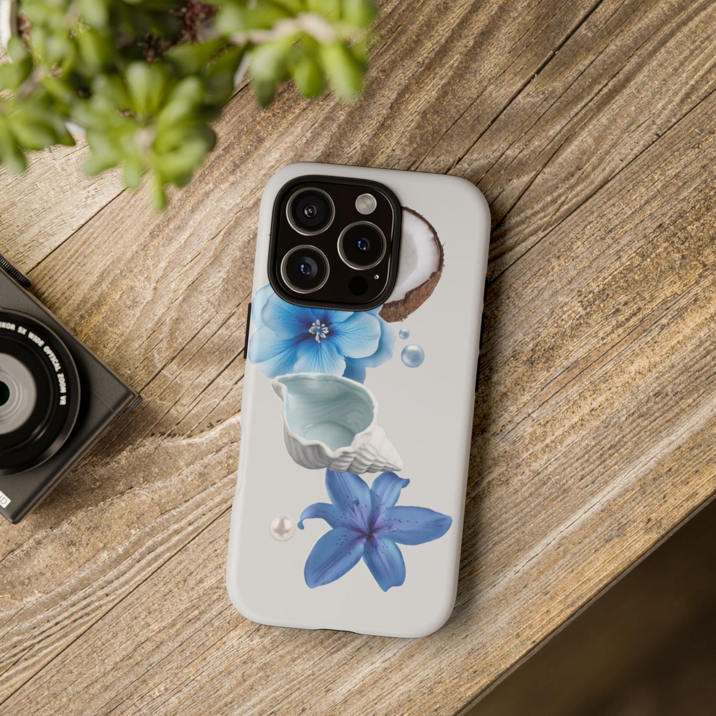 Tropical Blue Floral Phone Case — Coconut, Shell & Starfish Design