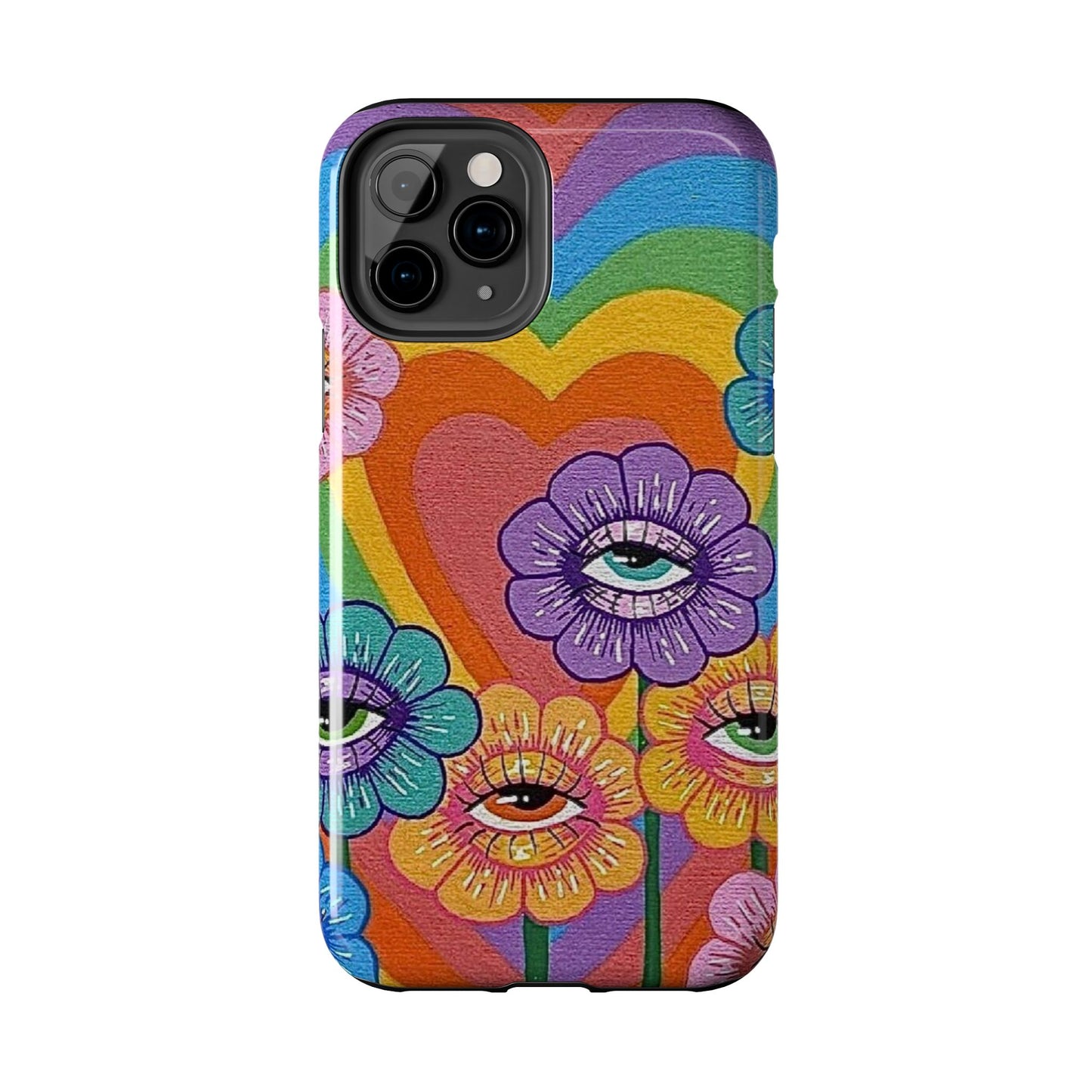 Psychedelic Eye Flower Tough Phone Case — Retro Rainbow Protective iPhone Cover
