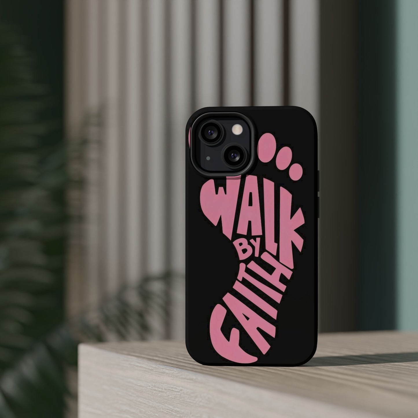 Phone Case — "Walk By Faith" Pink Footprint Magnetic Impact-Resistant Case