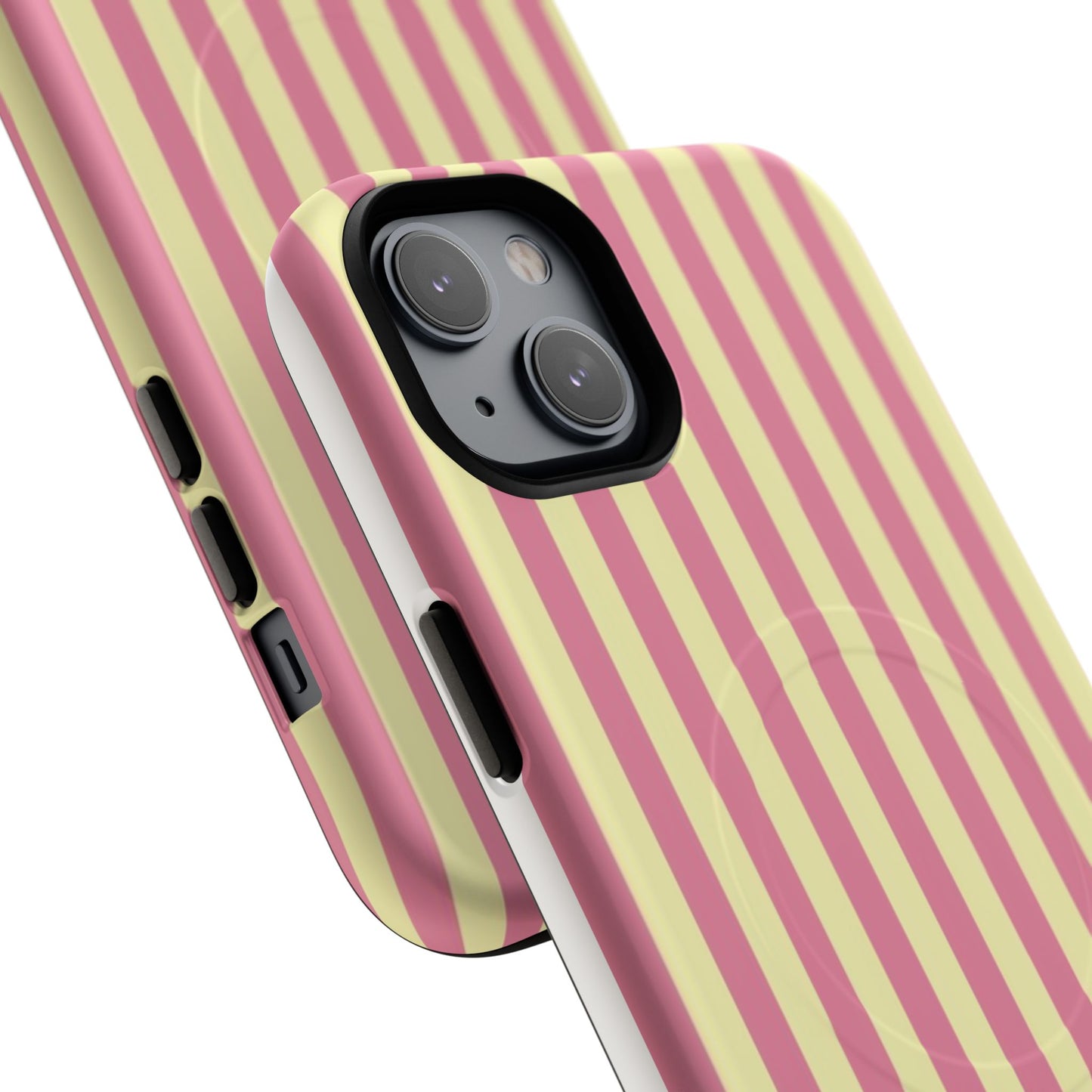 Striped Pink & Yellow Magnetic Tough Phone Case — Retro Pastel Protection