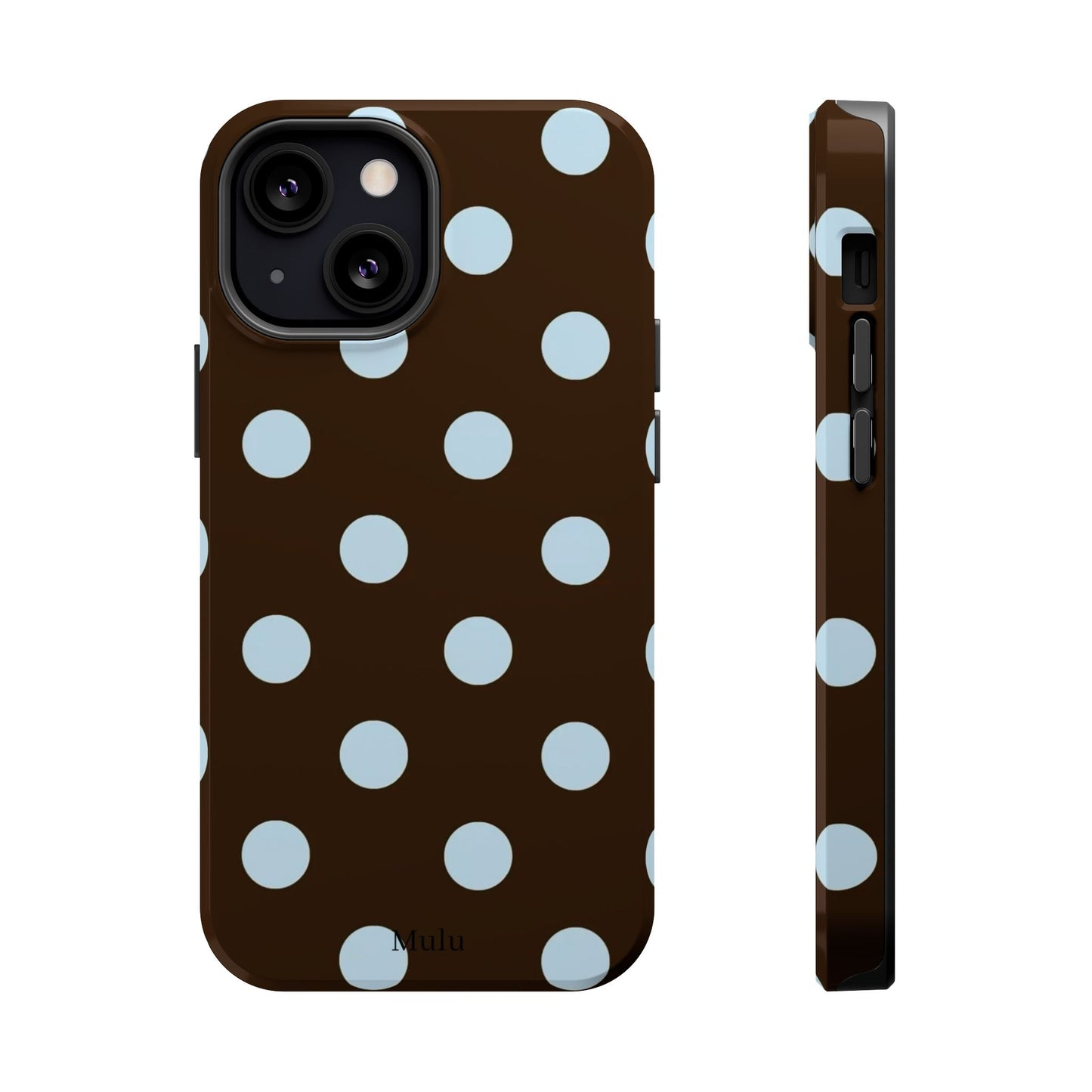 Polka Dot Magnetic Phone Case — Brown with Light Blue Dots, Impact-Resistant