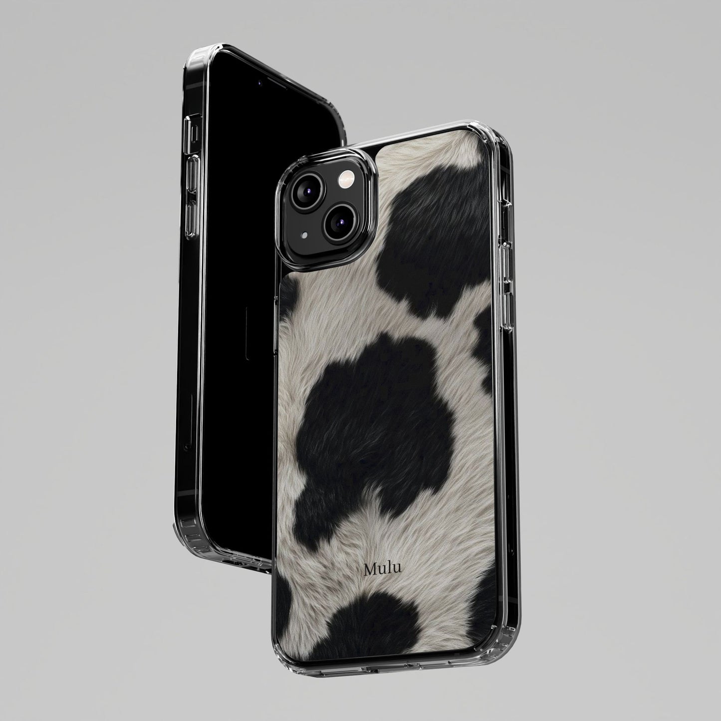 Cow Print Clear Impact Phone Case — Faux Fur Black & White Protection