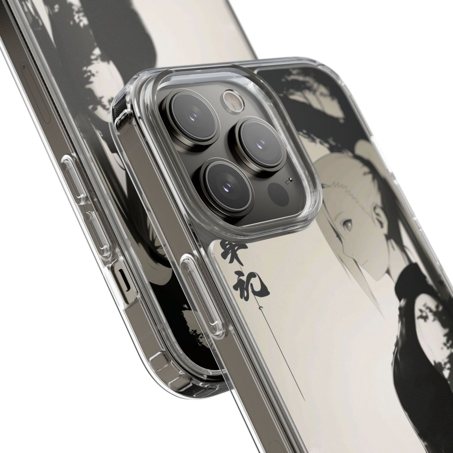 Anime Samurai Clear Phone Case — Monochrome Sumi-E Style
