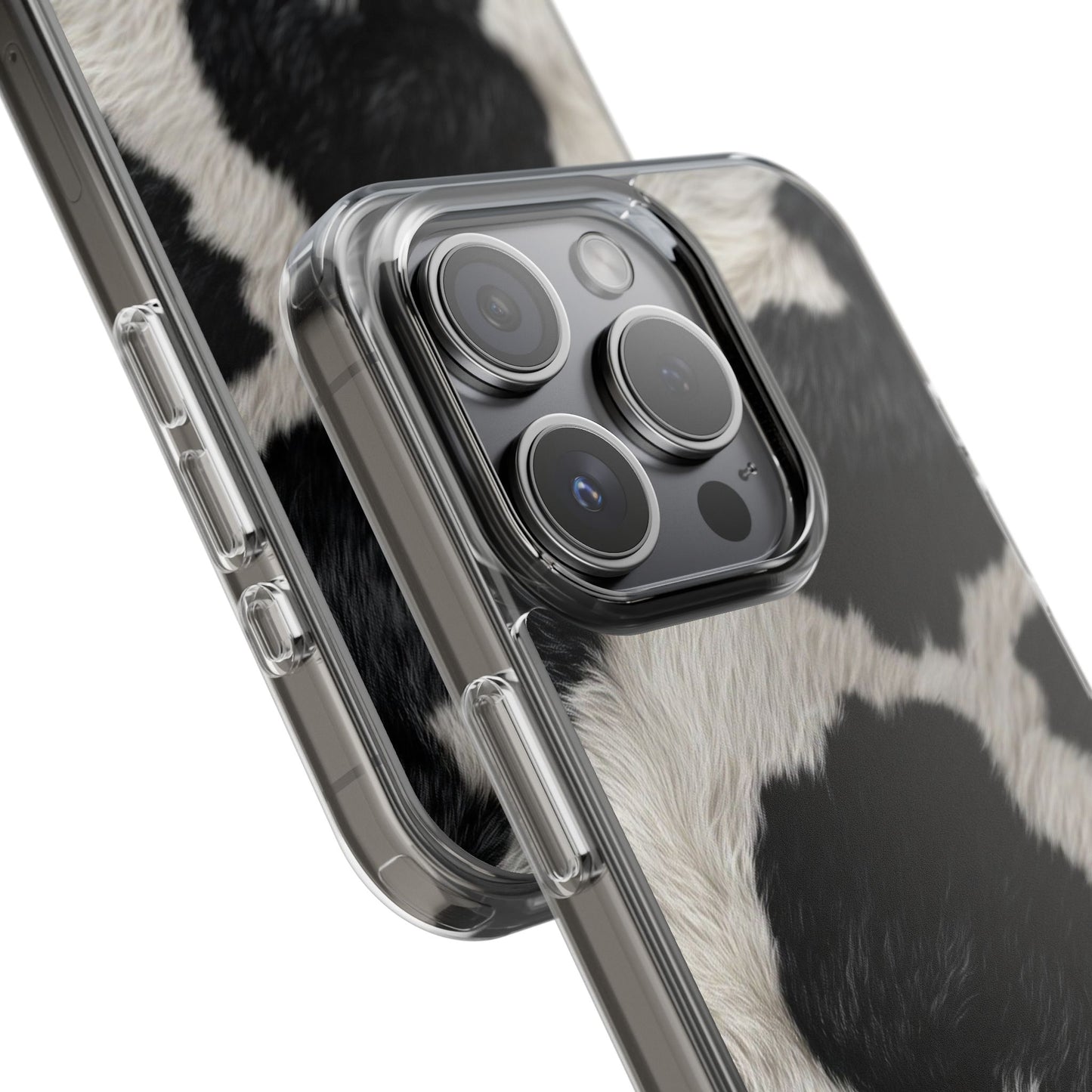 Cow Print Clear Impact Phone Case — Faux Fur Black & White Protection