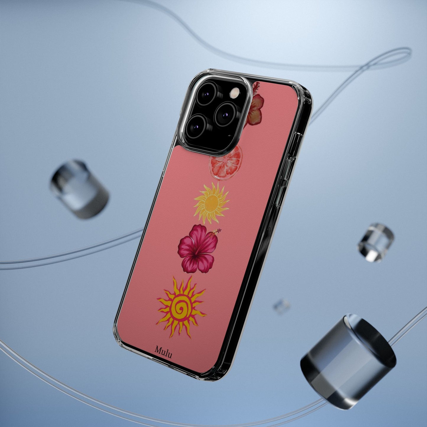Clear Impact-Resistant Phone Case — Tropical Sun & Hibiscus Floral Design