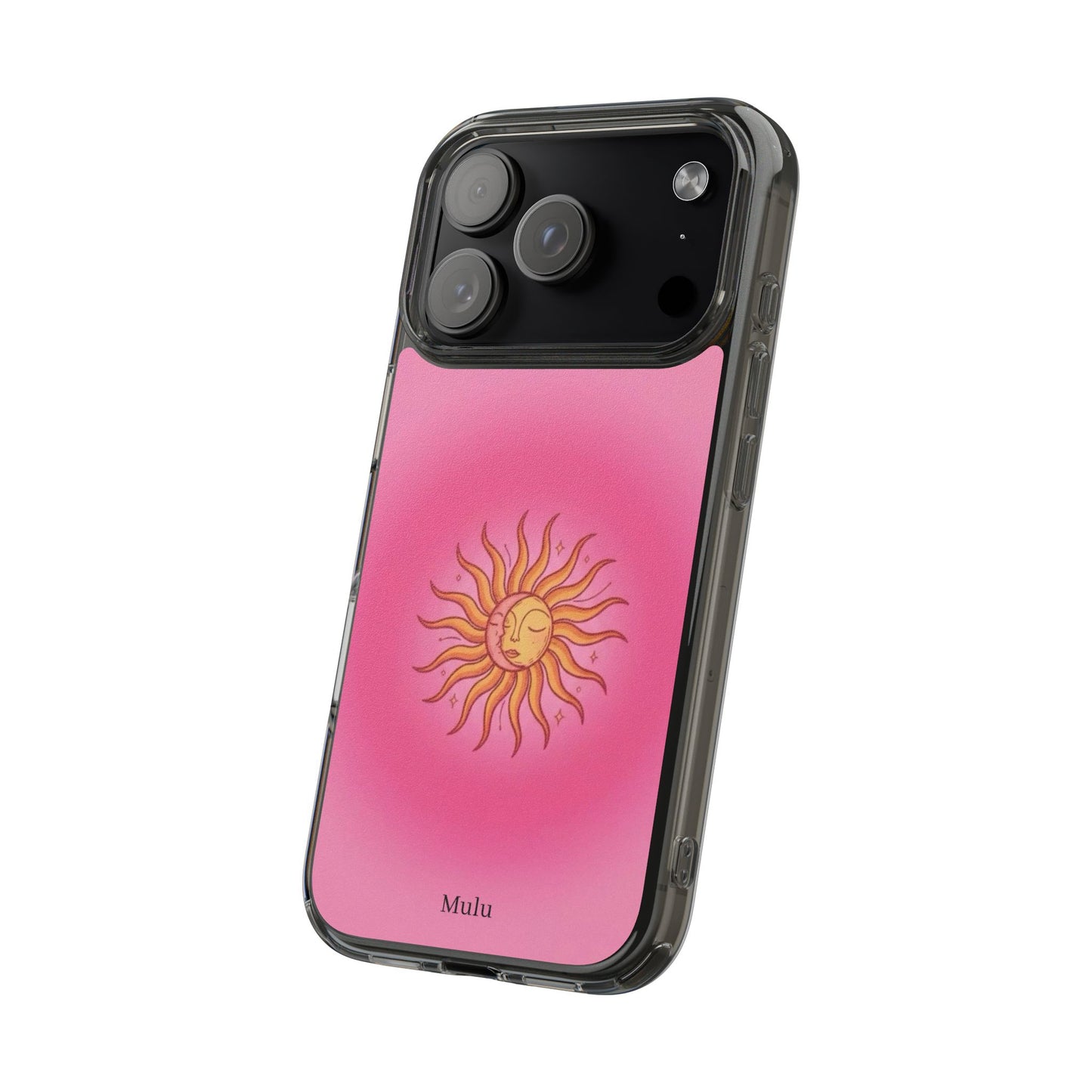 Pink Sun Phone Case — Radiant Sunburst Impact-Resistant Clear Case