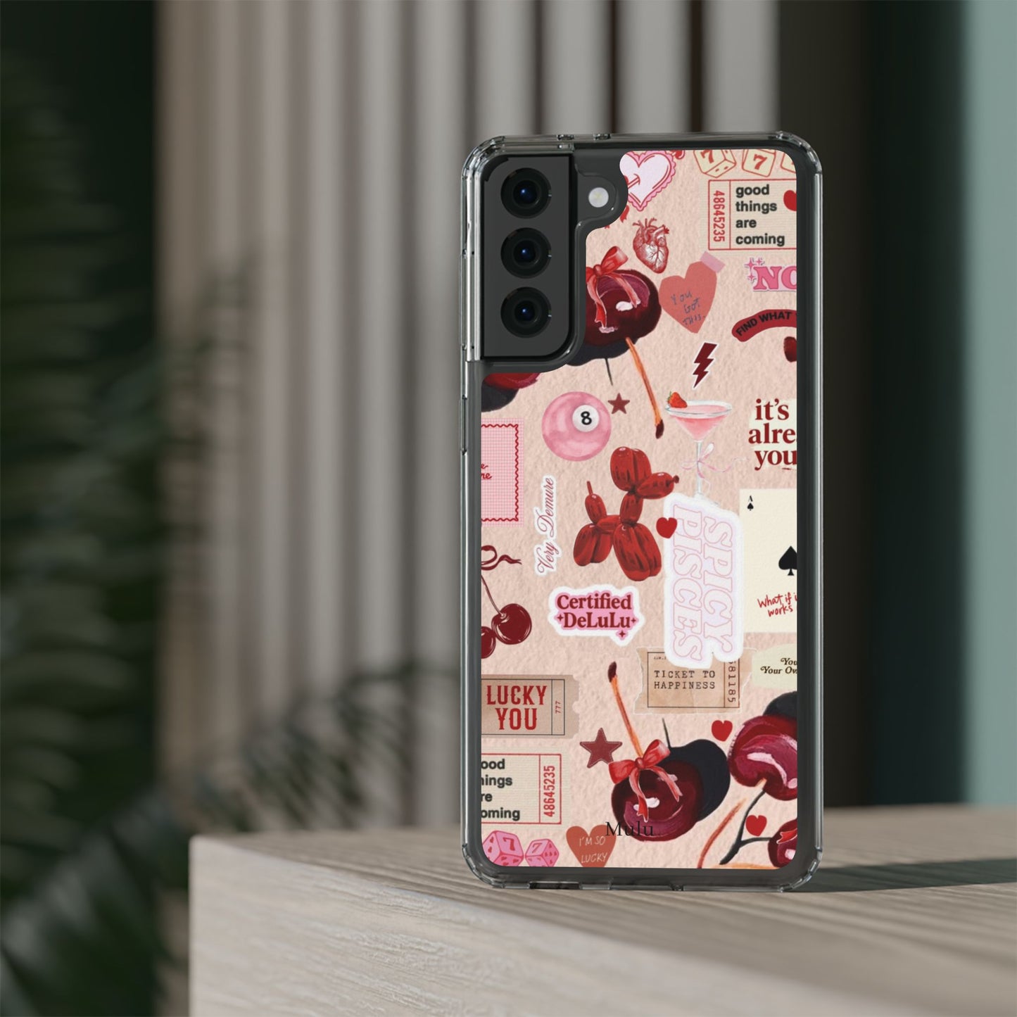 Clear Impact-Resistant Phone Case — Retro Cherry & Sticker Collage