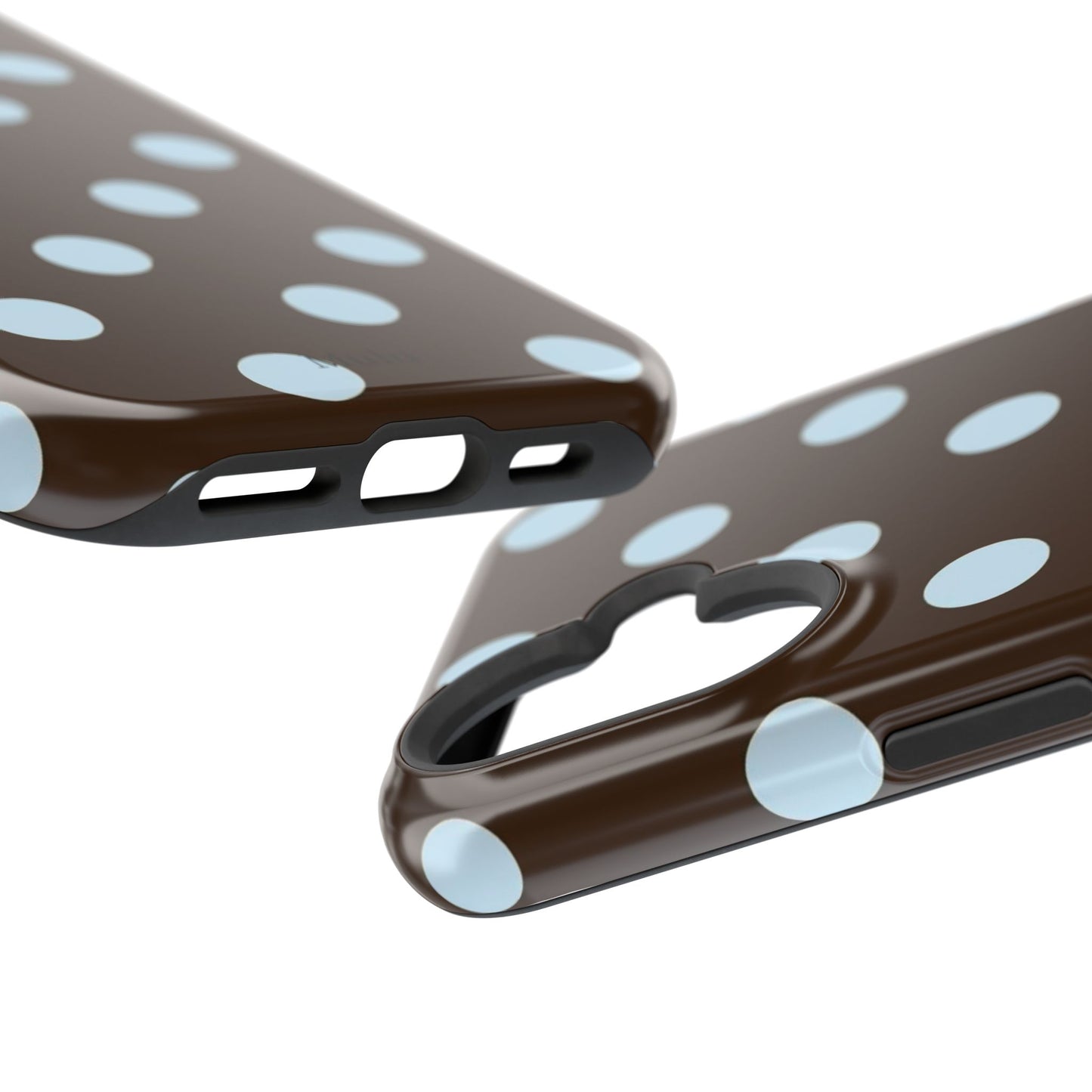 Polka Dot Magnetic Phone Case — Brown with Light Blue Dots, Impact-Resistant