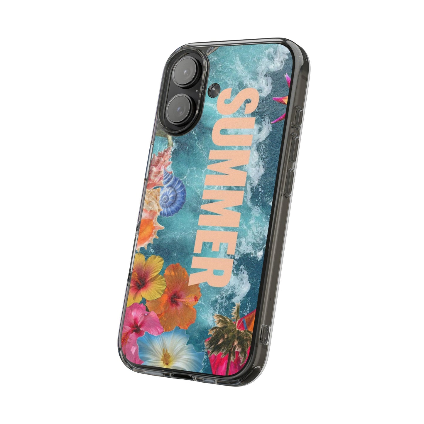 Summer Floral Clear Impact Phone Case — "SUMMER" Tropical Hibiscus Design