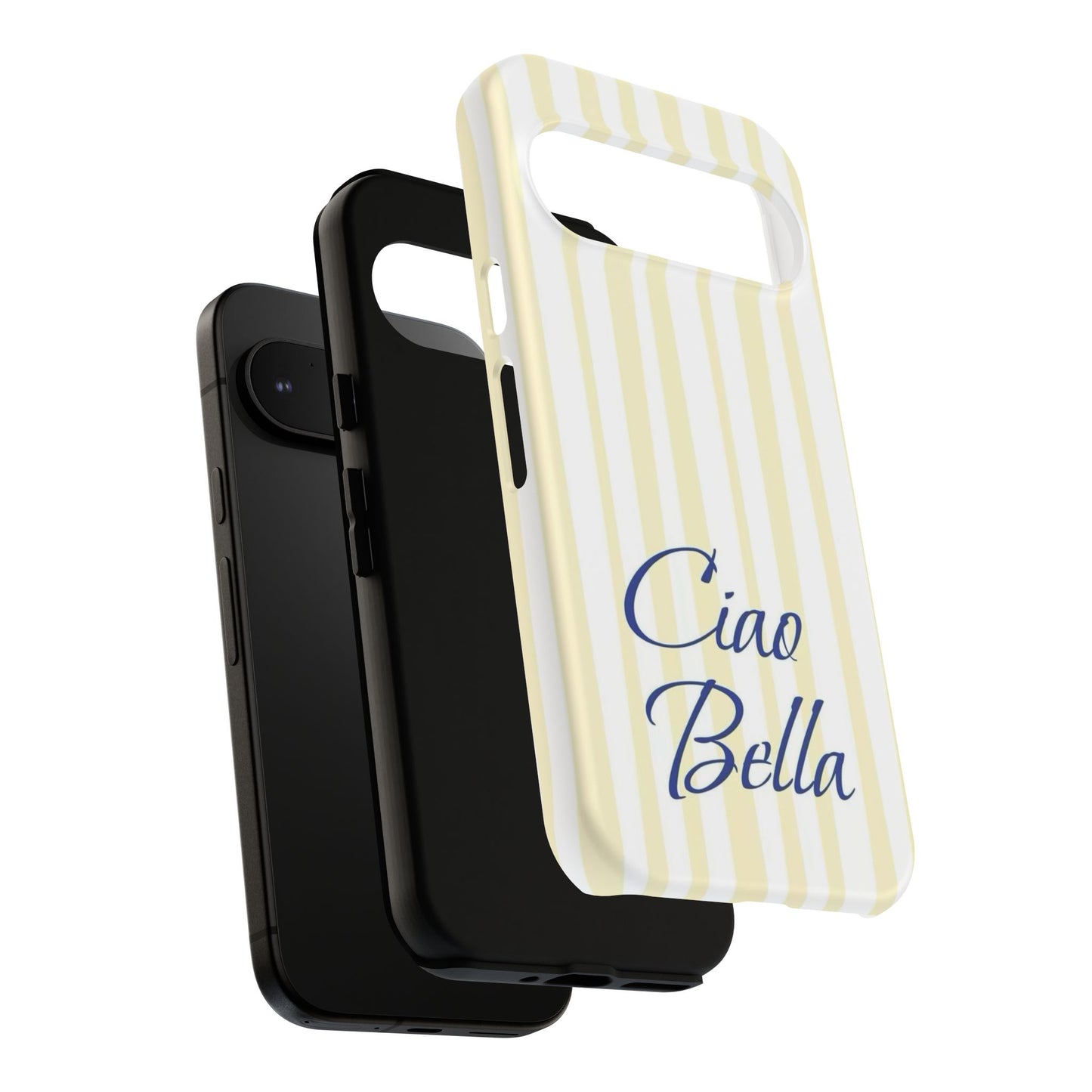 Ciao Bella Phone Case – Striped Elegant Italian Script Protective Cover