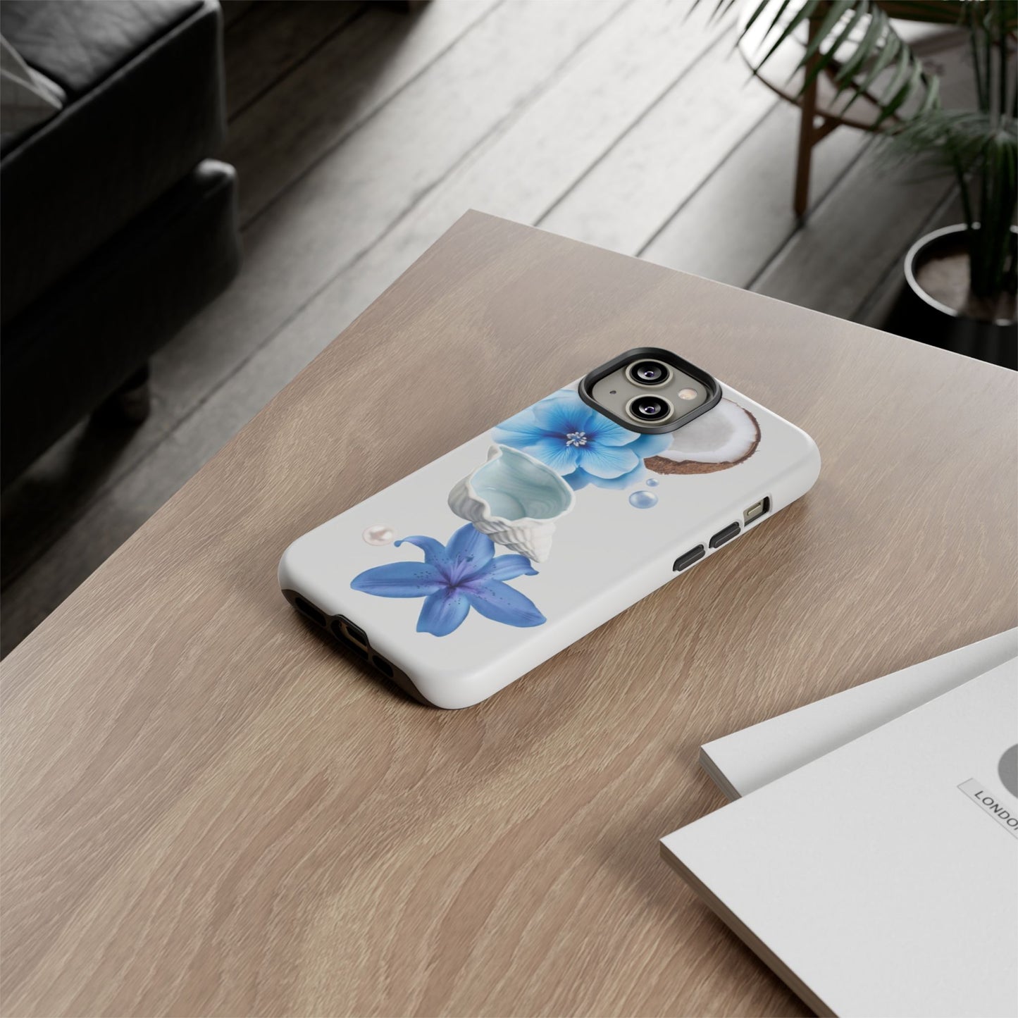 Tropical Blue Floral Phone Case — Coconut, Shell & Starfish Design
