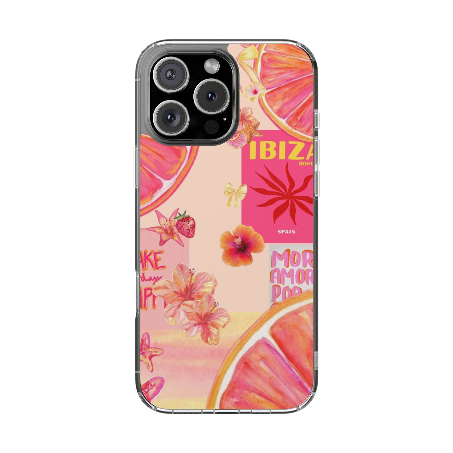 Clear Impact Phone Case — Pink Ibiza Citrus Floral Design